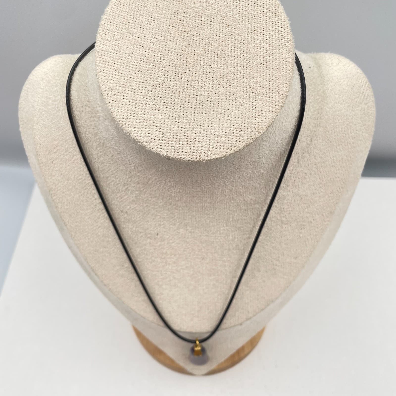 Vintage 90s Dichroic Glass Pendant Necklace Gold Foil Art Glass Cord Jewelry - Thumbnail 2