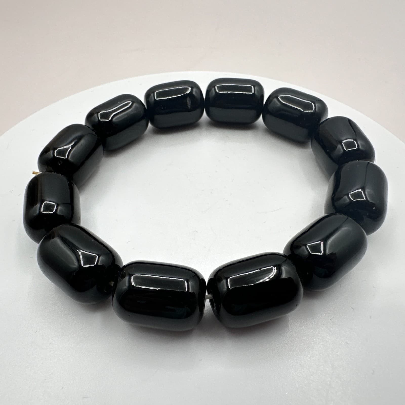 Vintage Y2K Black Beaded Stretch Bracelet Minimalist Unisex Classic Jewelry - Image 1