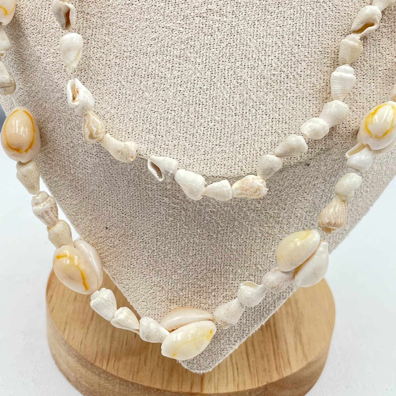 Vintage 80s Cream Cowrie Shell Necklace Boho Beach Long Layered Natural Jewelry - Thumbnail 4