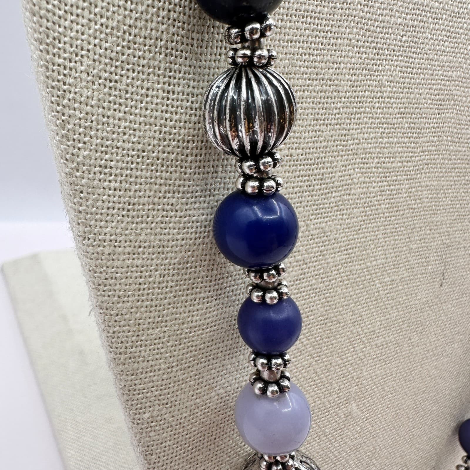 Vintage Y2K Silver Tone Boho Beaded Statement Necklace Women's Classic Jewelry - Thumbnail 4