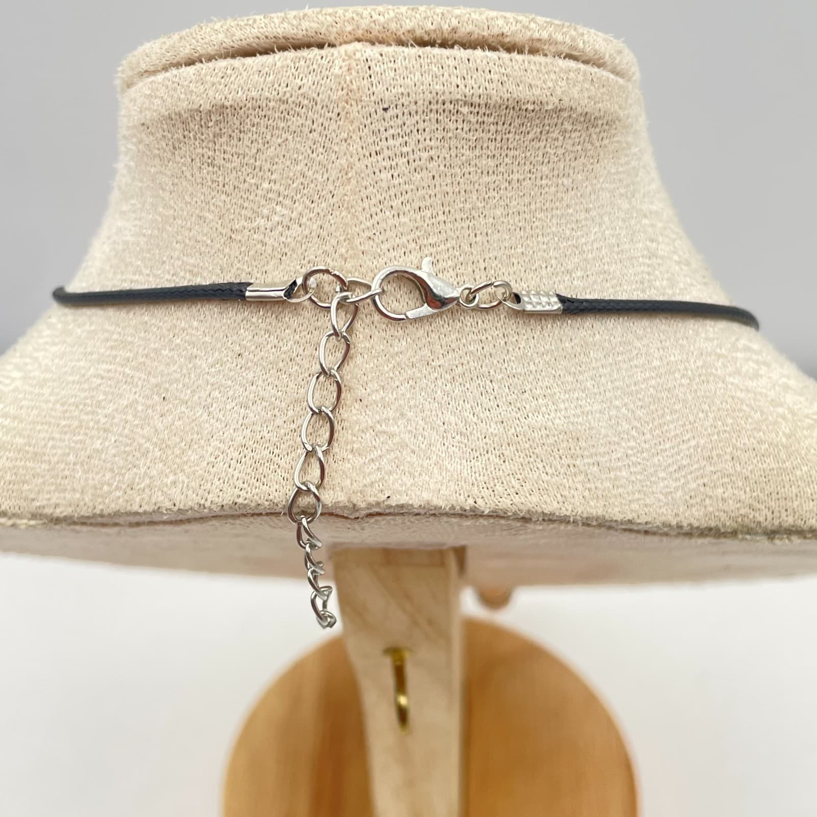 Vintage 90s Peach Glass Point Pendant Wire Wrapped Necklace Black Cord Jewelry - Thumbnail 8