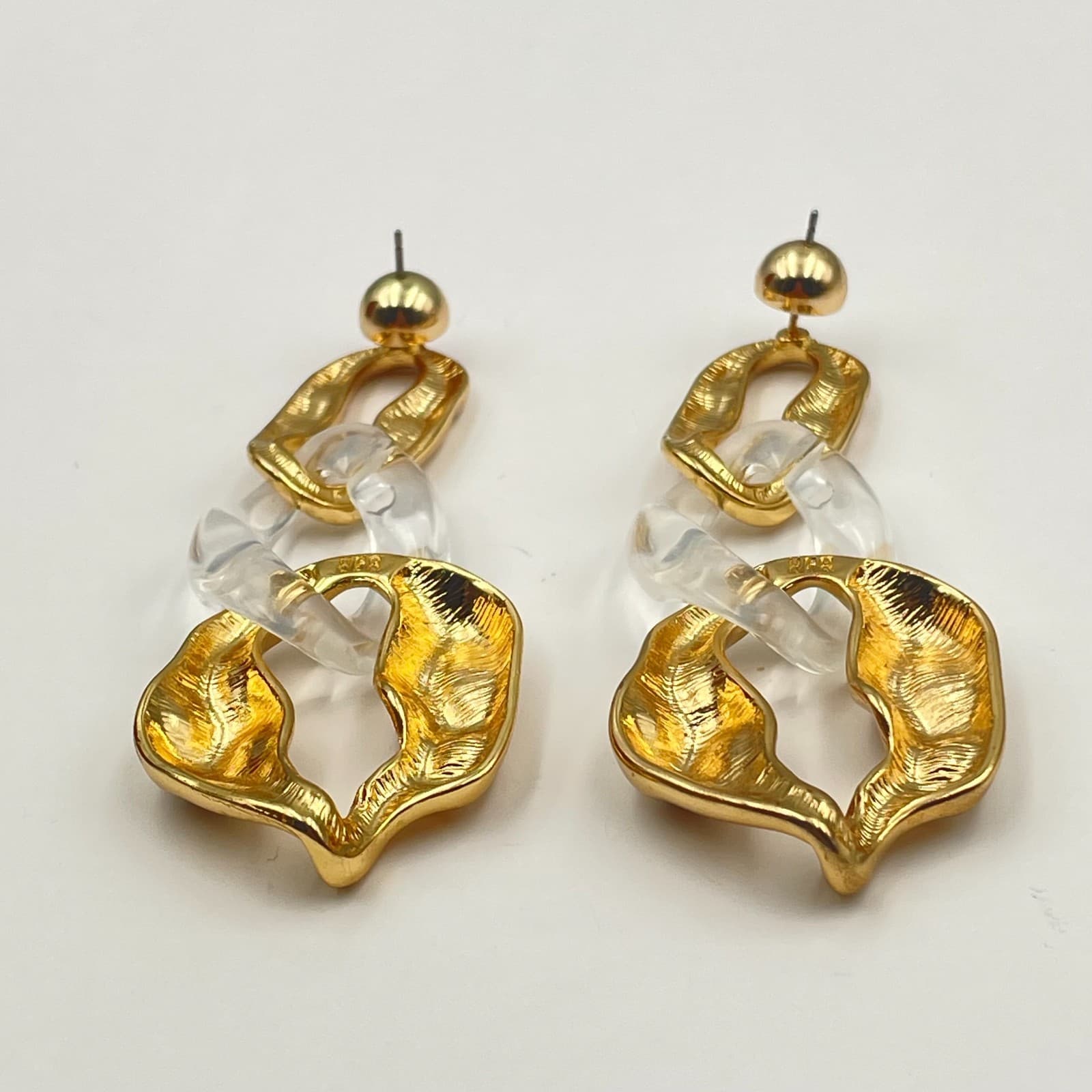 Vintage 90s 80R 8 Other Reasons Gold Tone Glass Link Dangle Earrings Chunky - Thumbnail 7