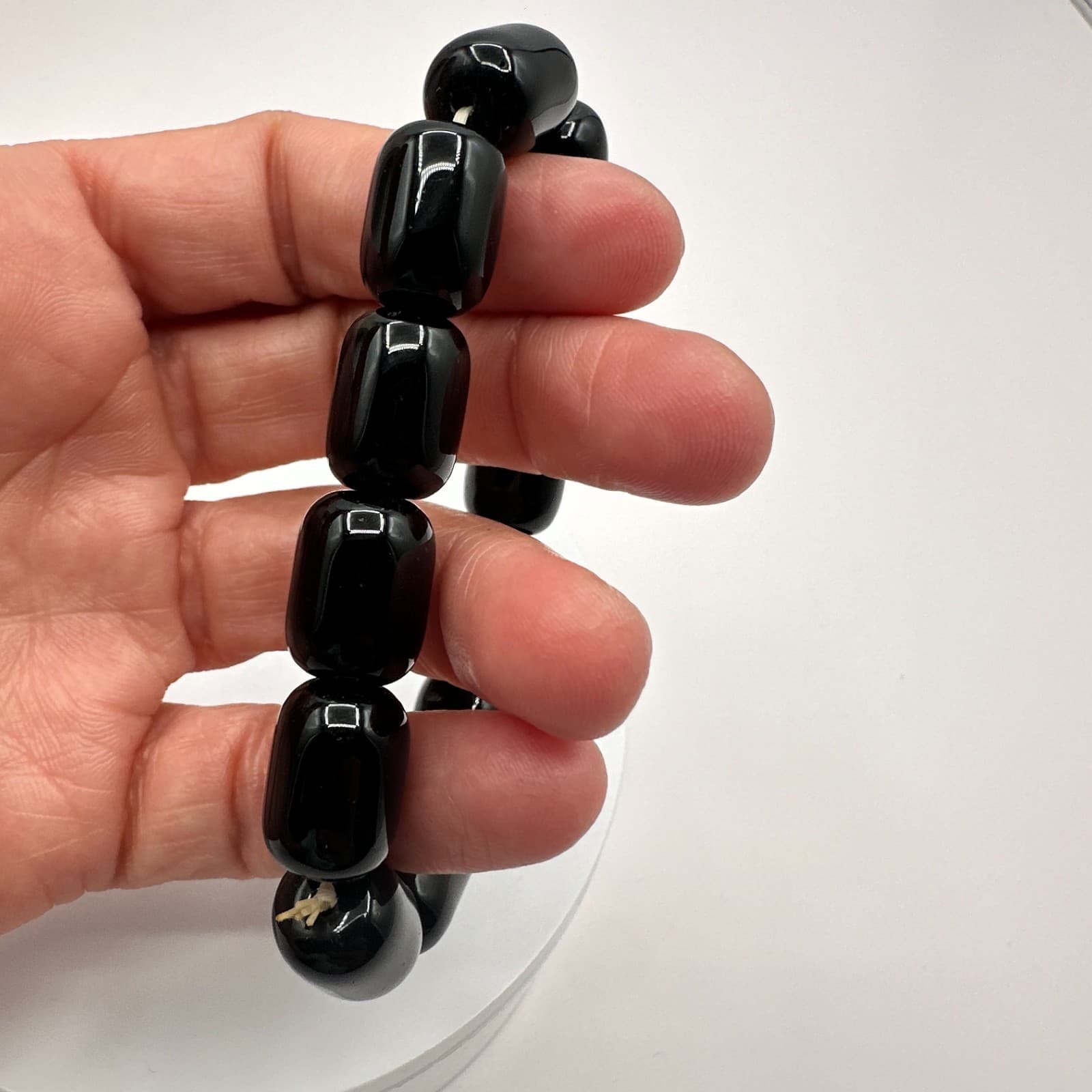 Vintage Y2K Black Beaded Stretch Bracelet Minimalist Unisex Classic Jewelry - Thumbnail 5