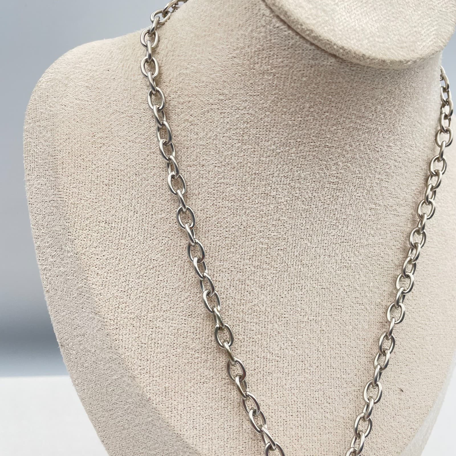 Vintage 90s Silver Tone Black Glass Cherry Pendant Necklace Toggle Chain Retro - Thumbnail 3