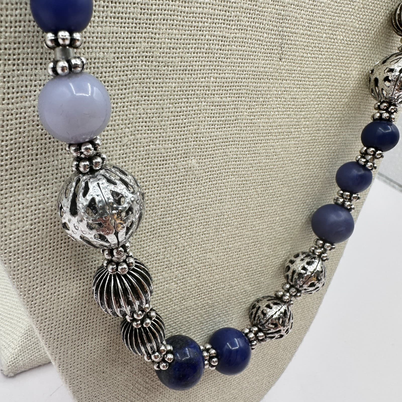 Vintage Y2K Silver Tone Boho Beaded Statement Necklace Women's Classic Jewelry - Thumbnail 5