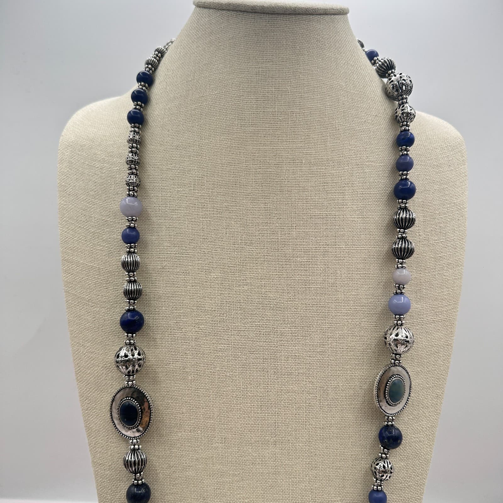 Vintage Y2K Silver Tone Boho Beaded Statement Necklace Women's Classic Jewelry - Thumbnail 2