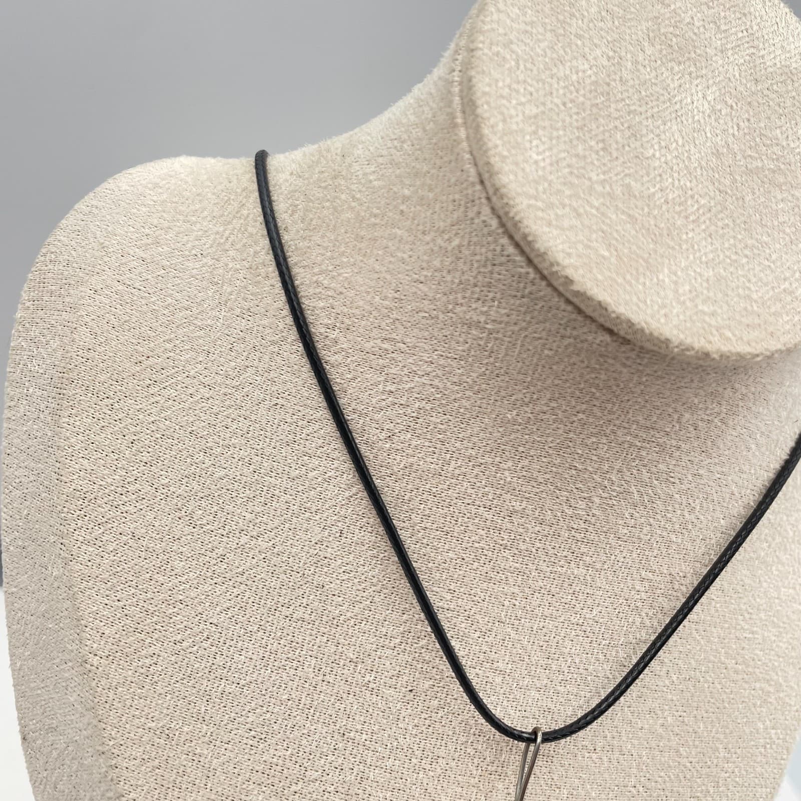 Vintage 90s Peach Glass Point Pendant Wire Wrapped Necklace Black Cord Jewelry - Thumbnail 4