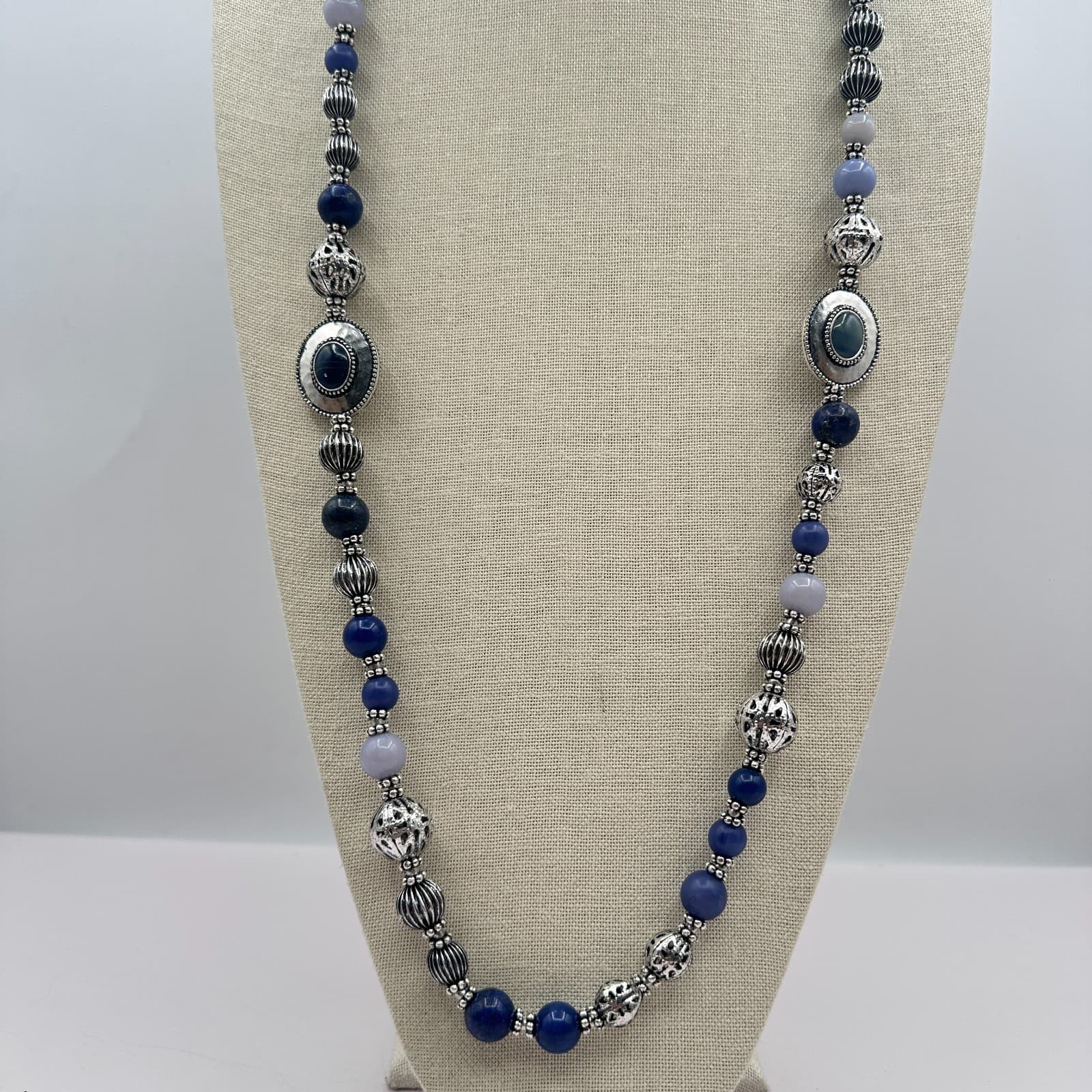 Vintage Y2K Silver Tone Boho Beaded Statement Necklace Women's Classic Jewelry - Thumbnail 7