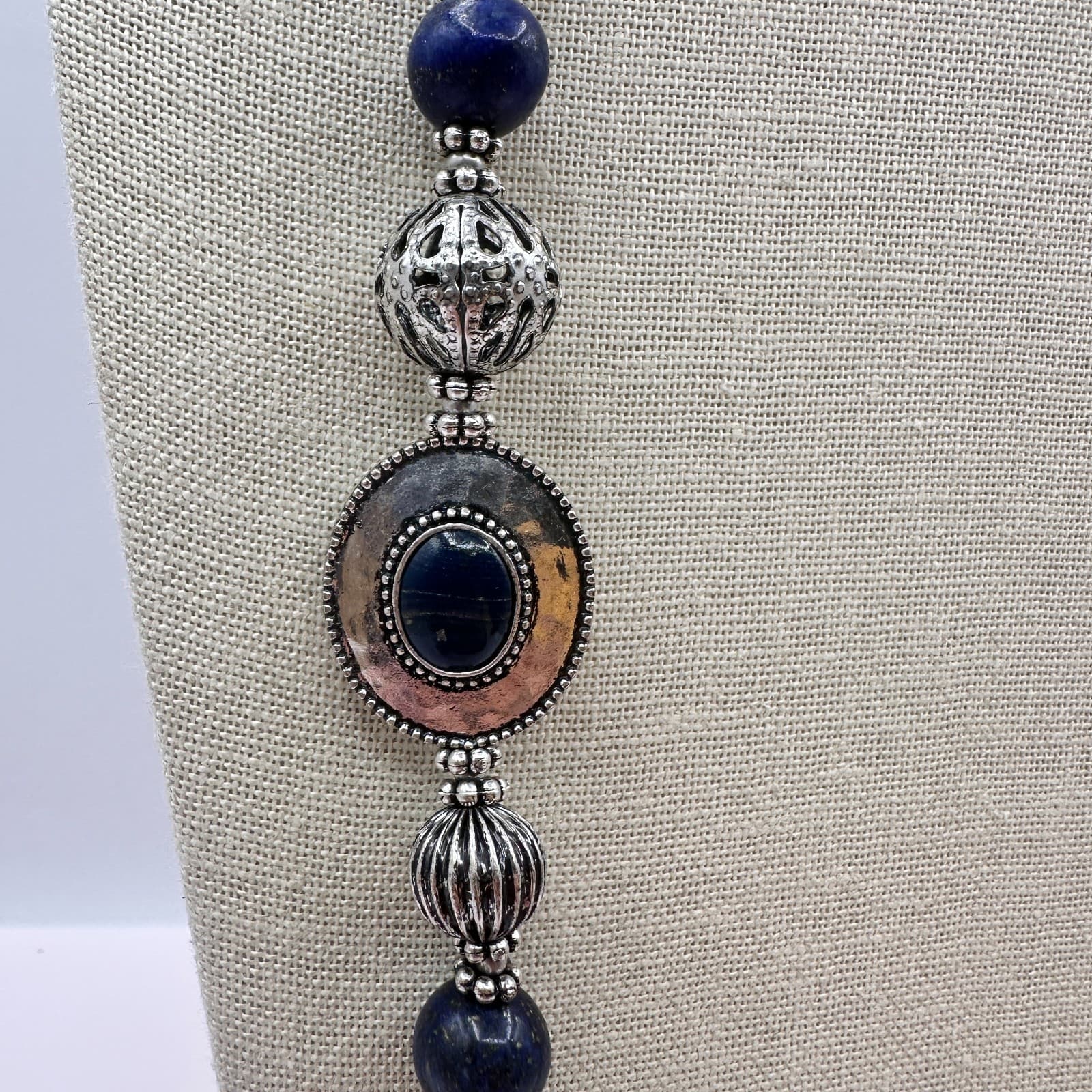 Vintage Y2K Silver Tone Boho Beaded Statement Necklace Women's Classic Jewelry - Thumbnail 3