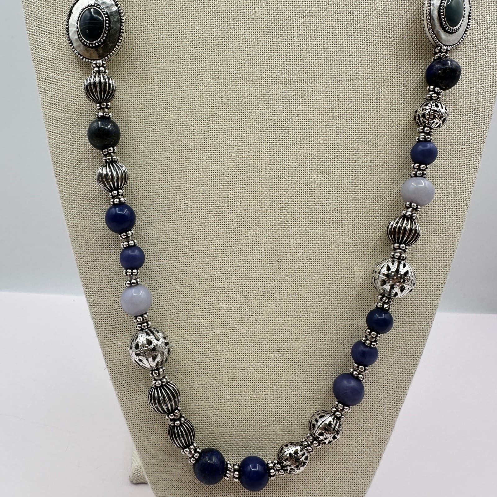 Vintage Y2K Silver Tone Boho Beaded Statement Necklace Women's Classic Jewelry - Thumbnail 6