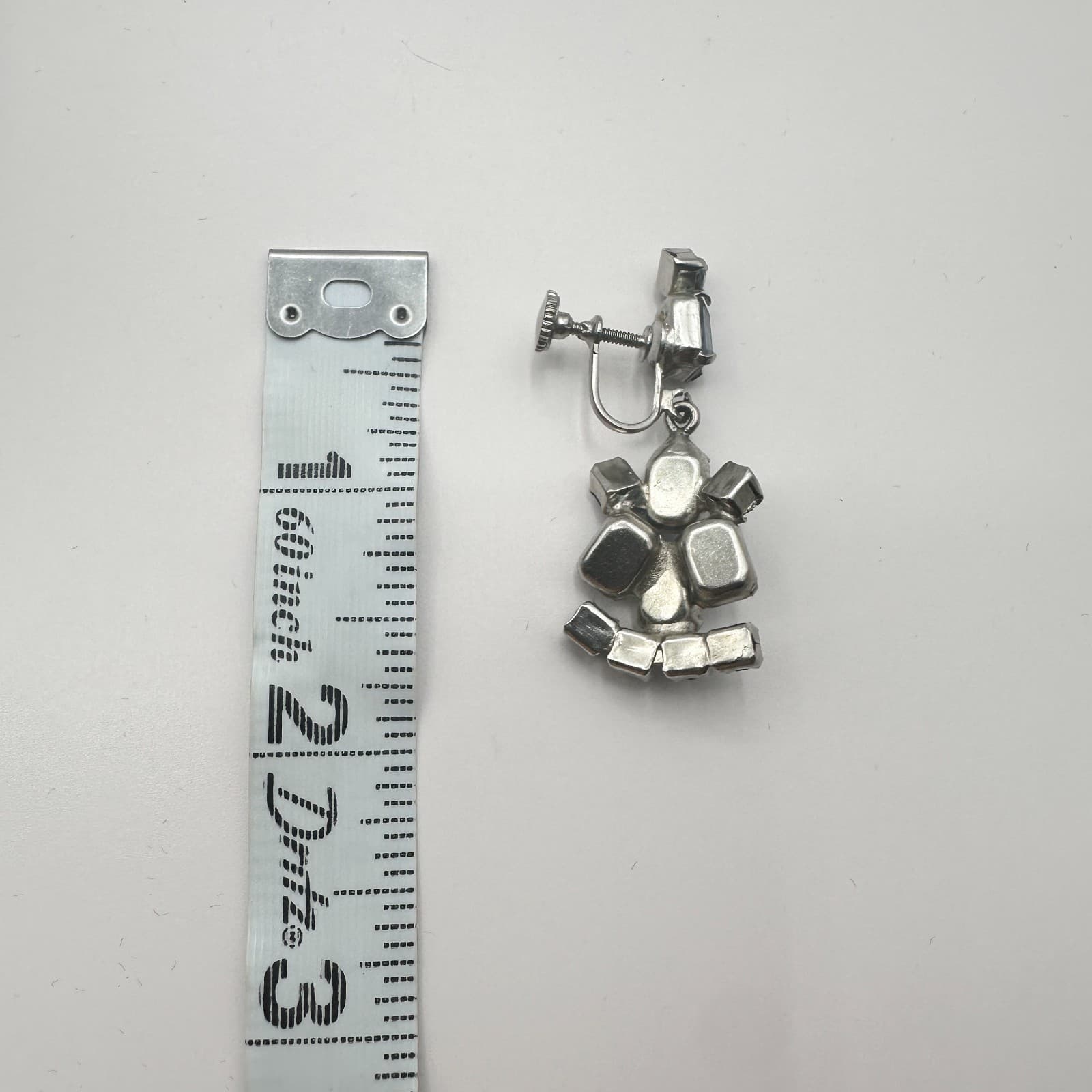 Vintage 90s Silvertone Drop Earrings Blue Glass Art Deco Classic Fashion Jewelry - Thumbnail 5