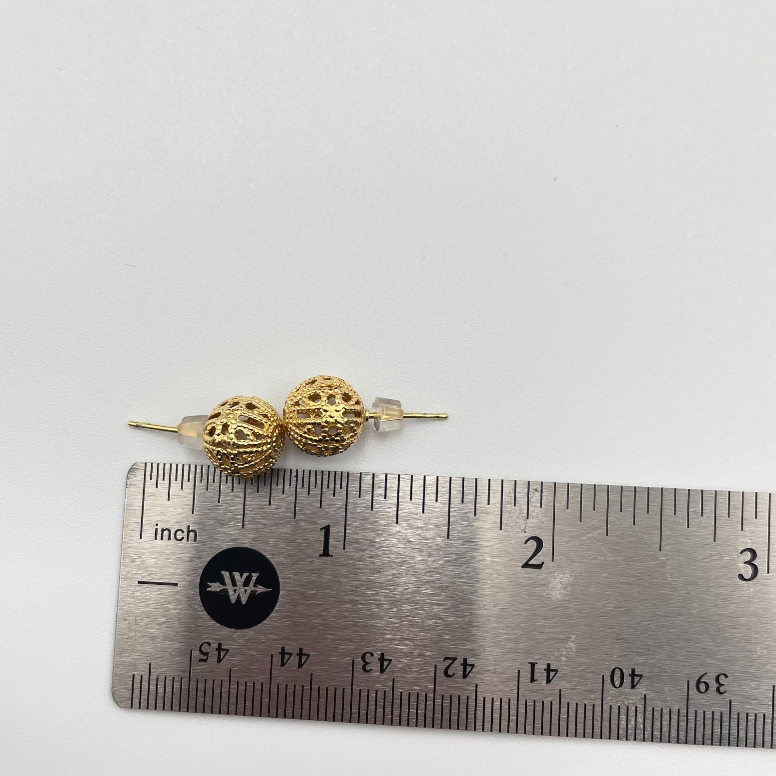 Vintage 80s Gold Tone Filigree Orb Stud Earrings Boho Geometric Fashion Jewelry - Thumbnail 5
