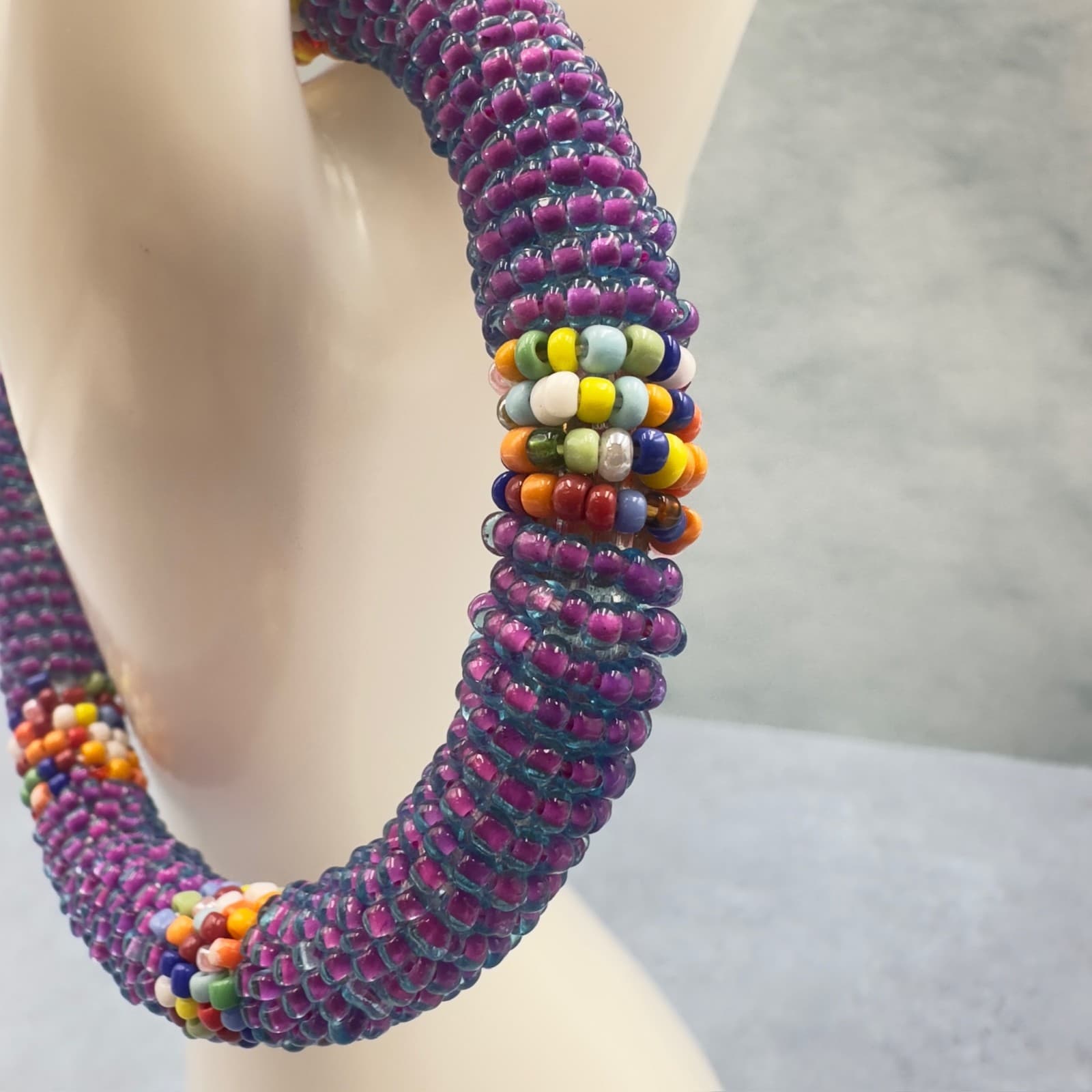 Purple Beaded Rope Bracelet w/ Multi-Color Accents Boho Artisan Style - Thumbnail 4