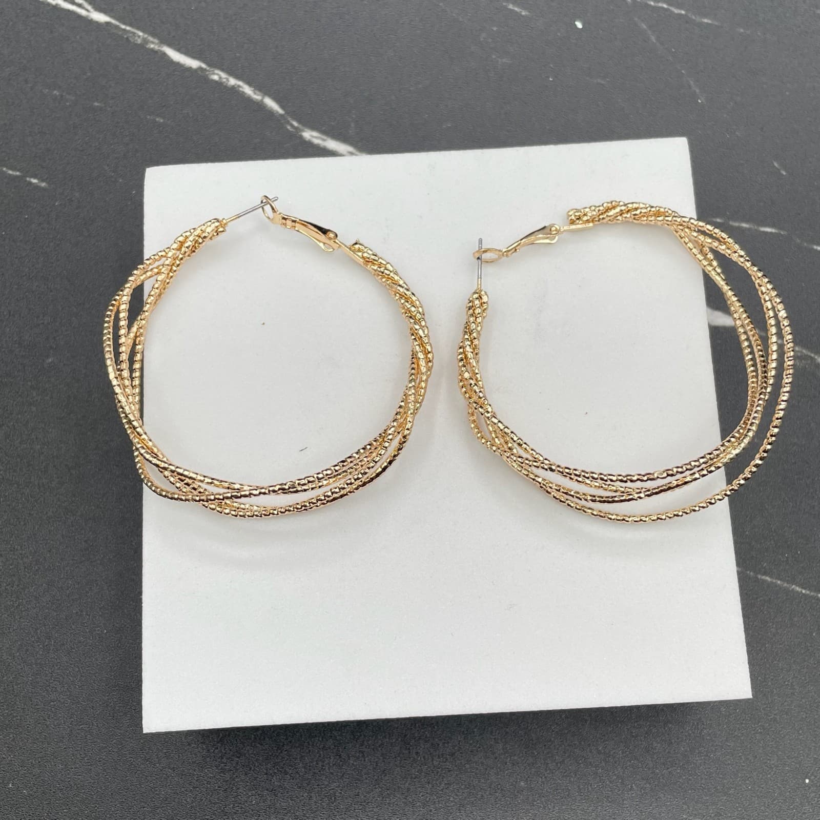 Contemporary Gold-Tone Textured Coral Snake Wire Basket Weave Hoop Earrings - Image 1