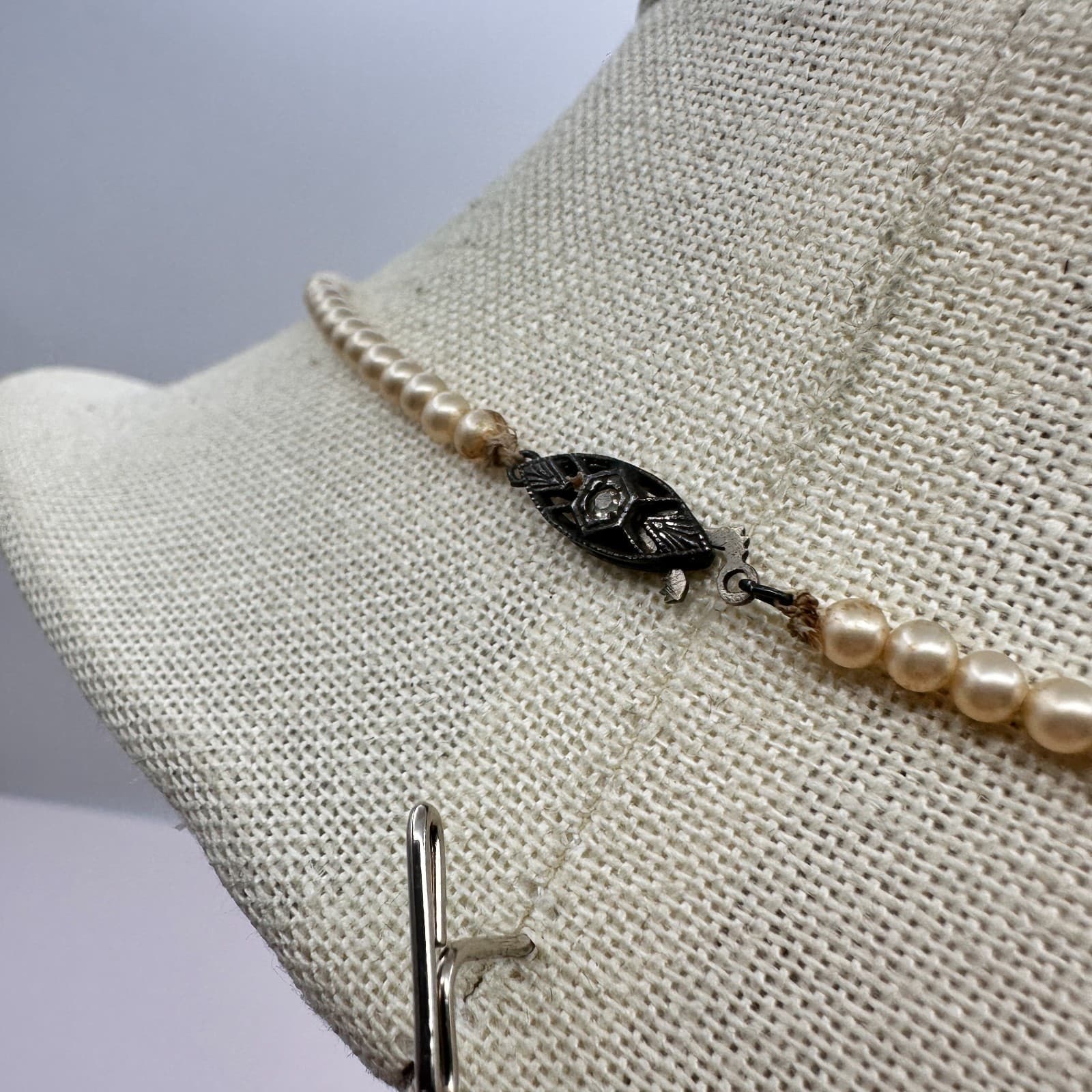 Vintage 50s Mid-Century Cream Pearl Necklace Graduated Art Deco Fashion Jewelry - Thumbnail 5