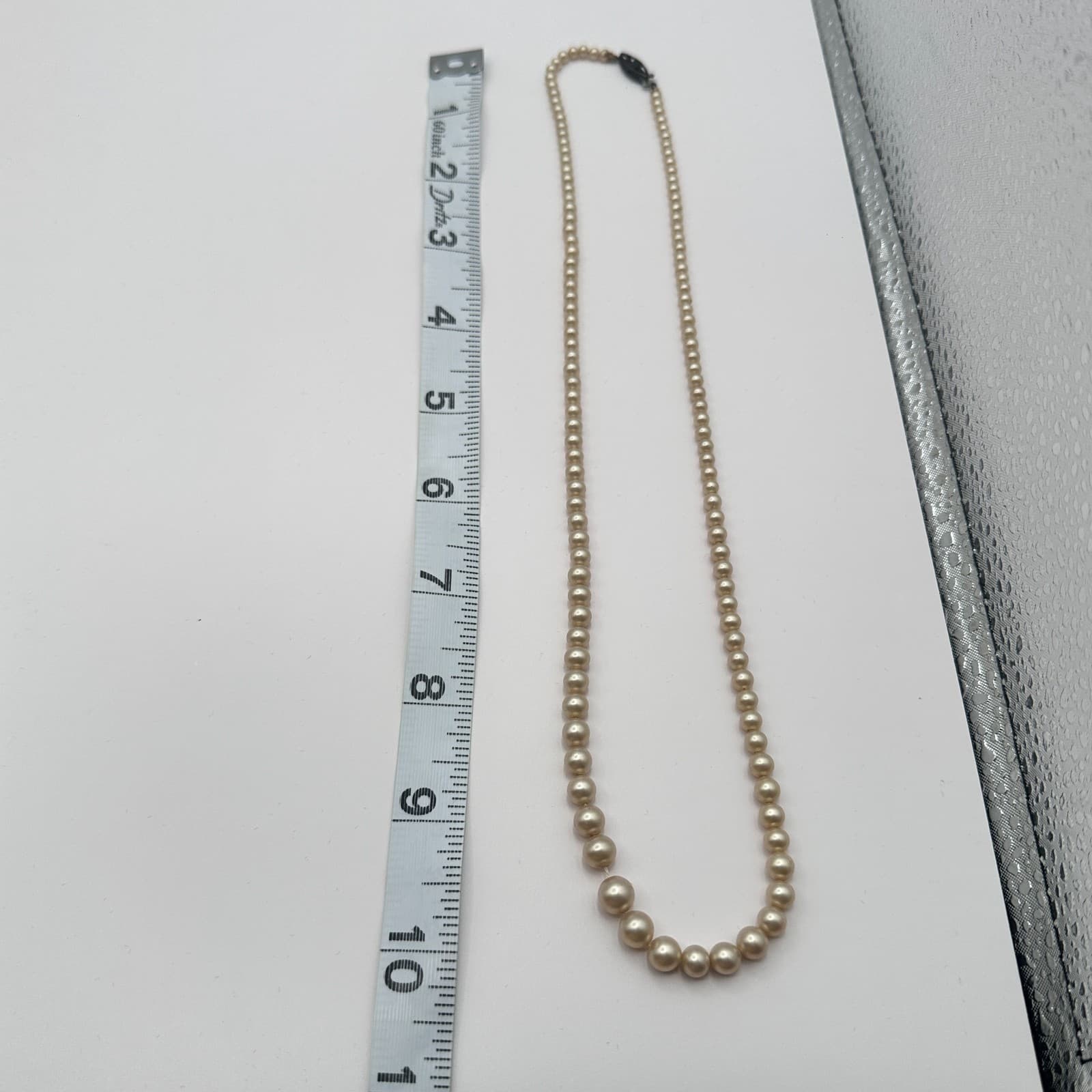 Vintage 50s Mid-Century Cream Pearl Necklace Graduated Art Deco Fashion Jewelry - Thumbnail 7