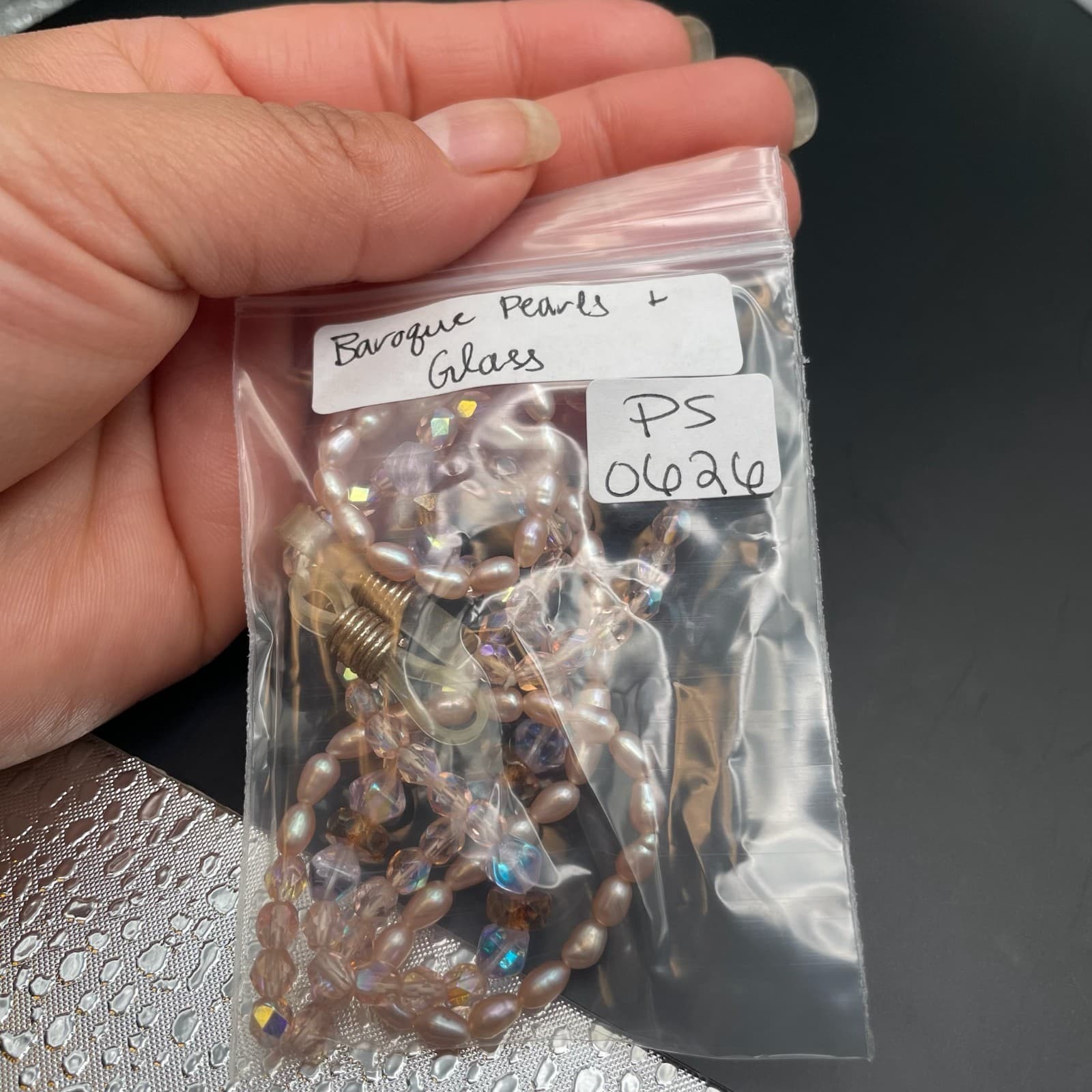 Vintage Blush Pink Baroque Pearl Necklace Glass Faceted Crystal Long Strand - Thumbnail 8