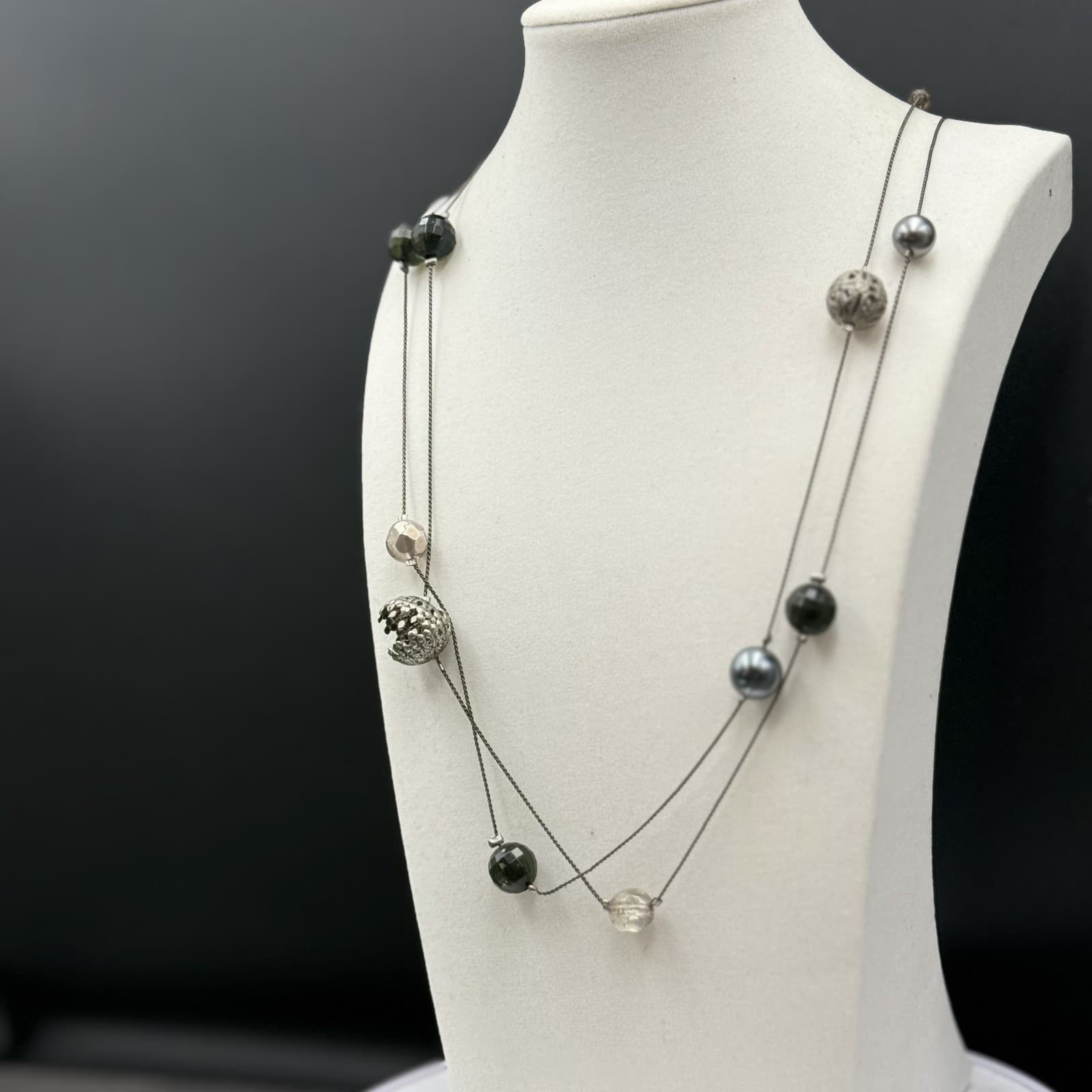 Vintage Silver Multi-Bead Wire Necklace Layered Modernist Statement - Thumbnail 6