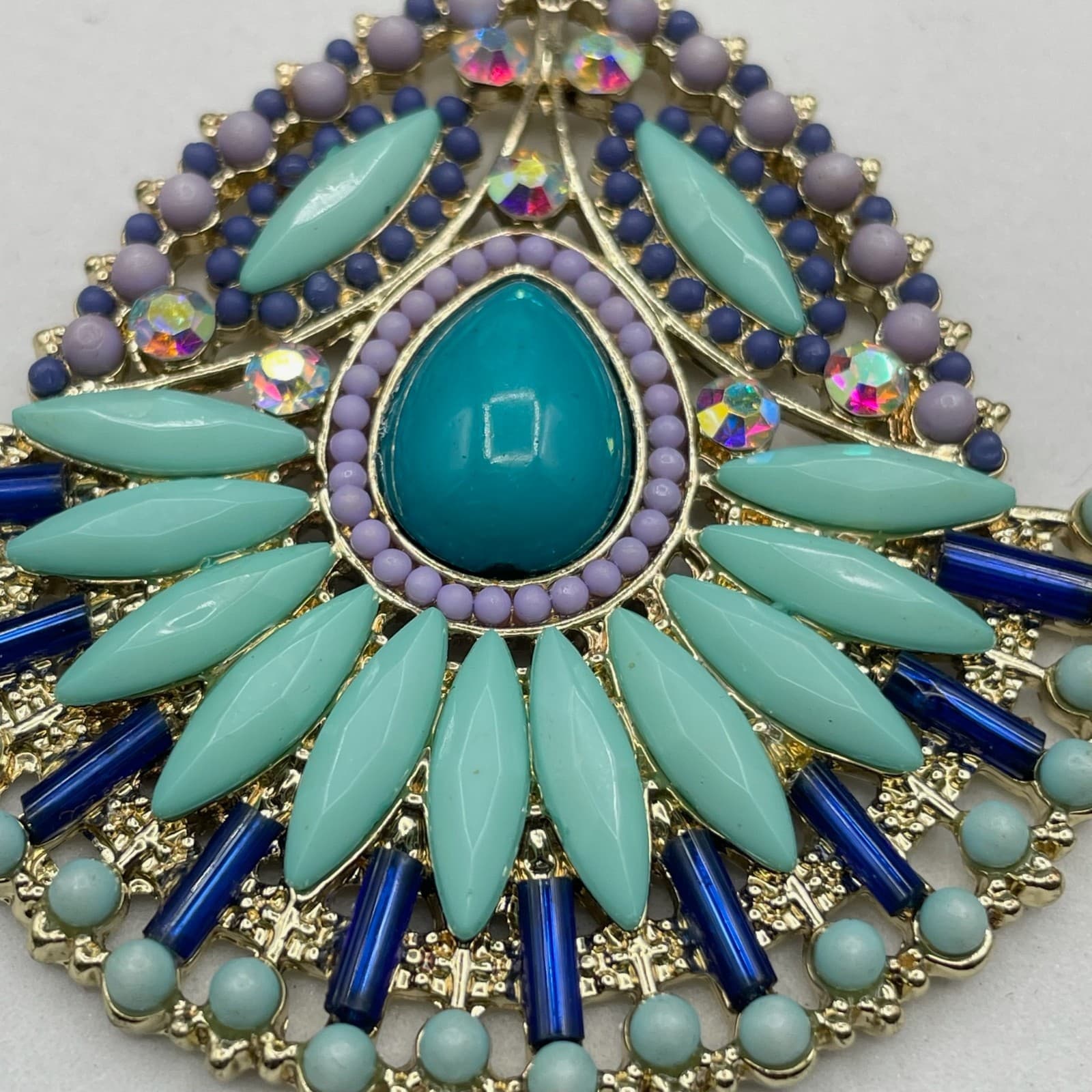 Bohemian Gold-Tone Teardrop Glass Crystal Beaded Drop Dangle Chandelier Pendant - Thumbnail 5