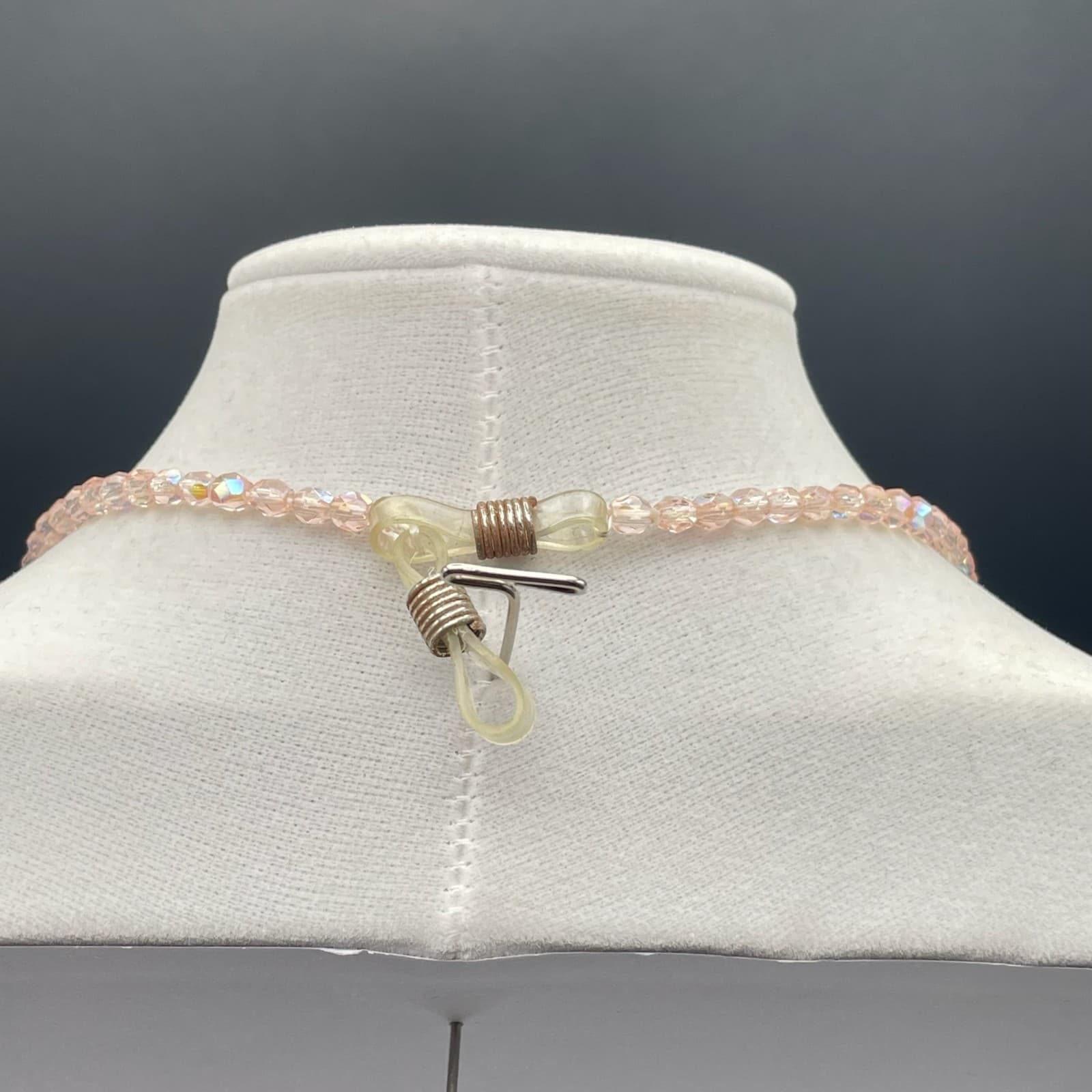 Vintage Blush Pink Baroque Pearl Necklace Glass Faceted Crystal Long Strand - Thumbnail 7