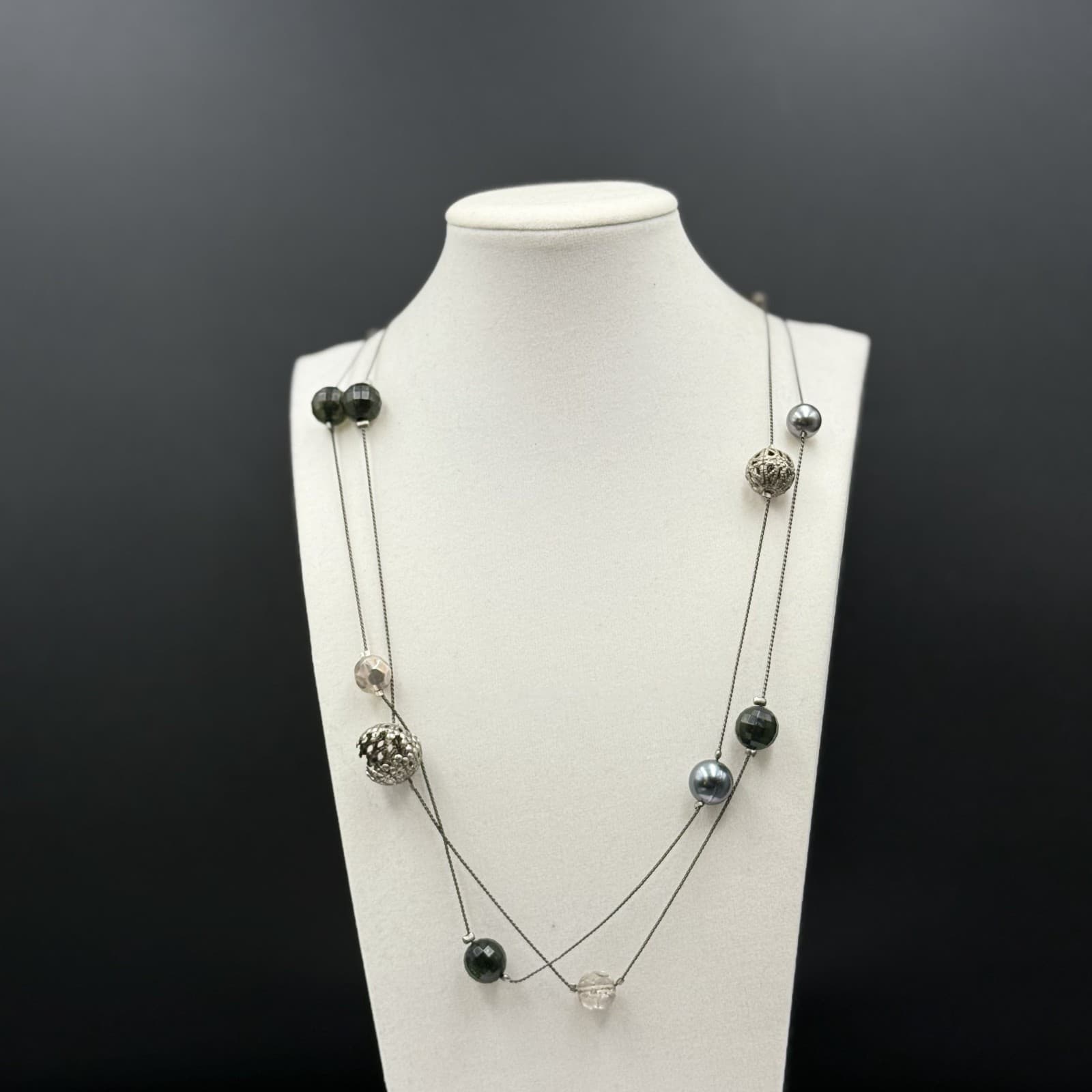 Vintage Silver Multi-Bead Wire Necklace Layered Modernist Statement - Thumbnail 5