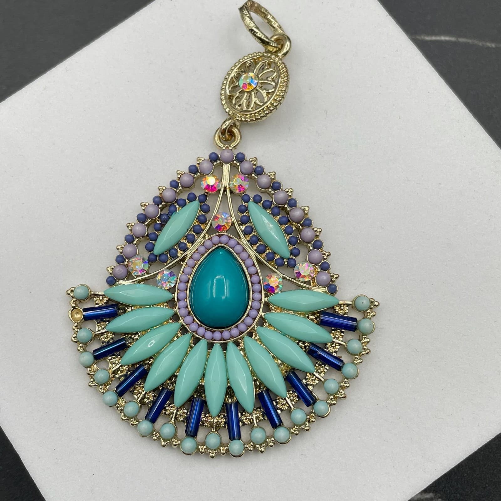 Bohemian Gold-Tone Teardrop Glass Crystal Beaded Drop Dangle Chandelier Pendant - Image 1