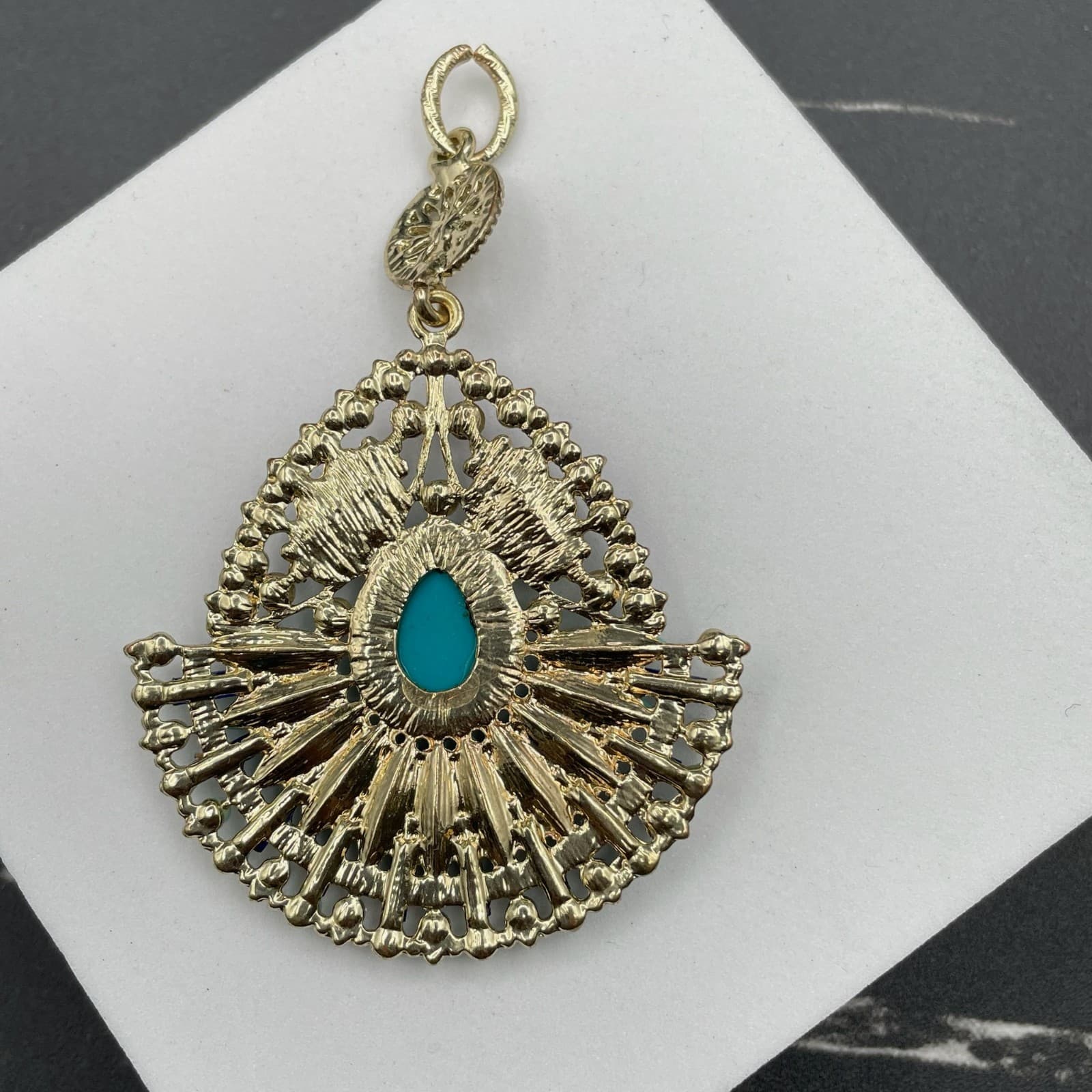 Bohemian Gold-Tone Teardrop Glass Crystal Beaded Drop Dangle Chandelier Pendant - Thumbnail 2