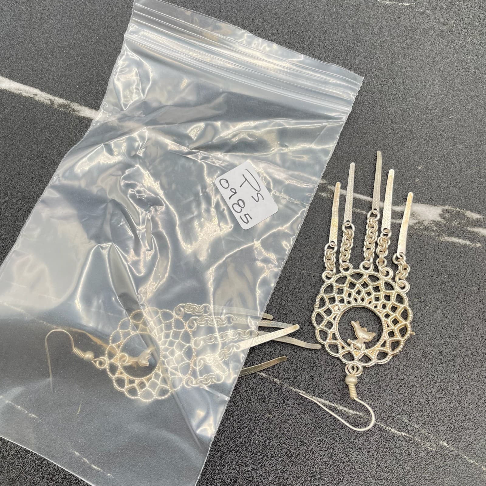 Vintage Silver-Tone Spike Tassel Dolphin Dangle Chandelier French Wire Earrings - Thumbnail 9