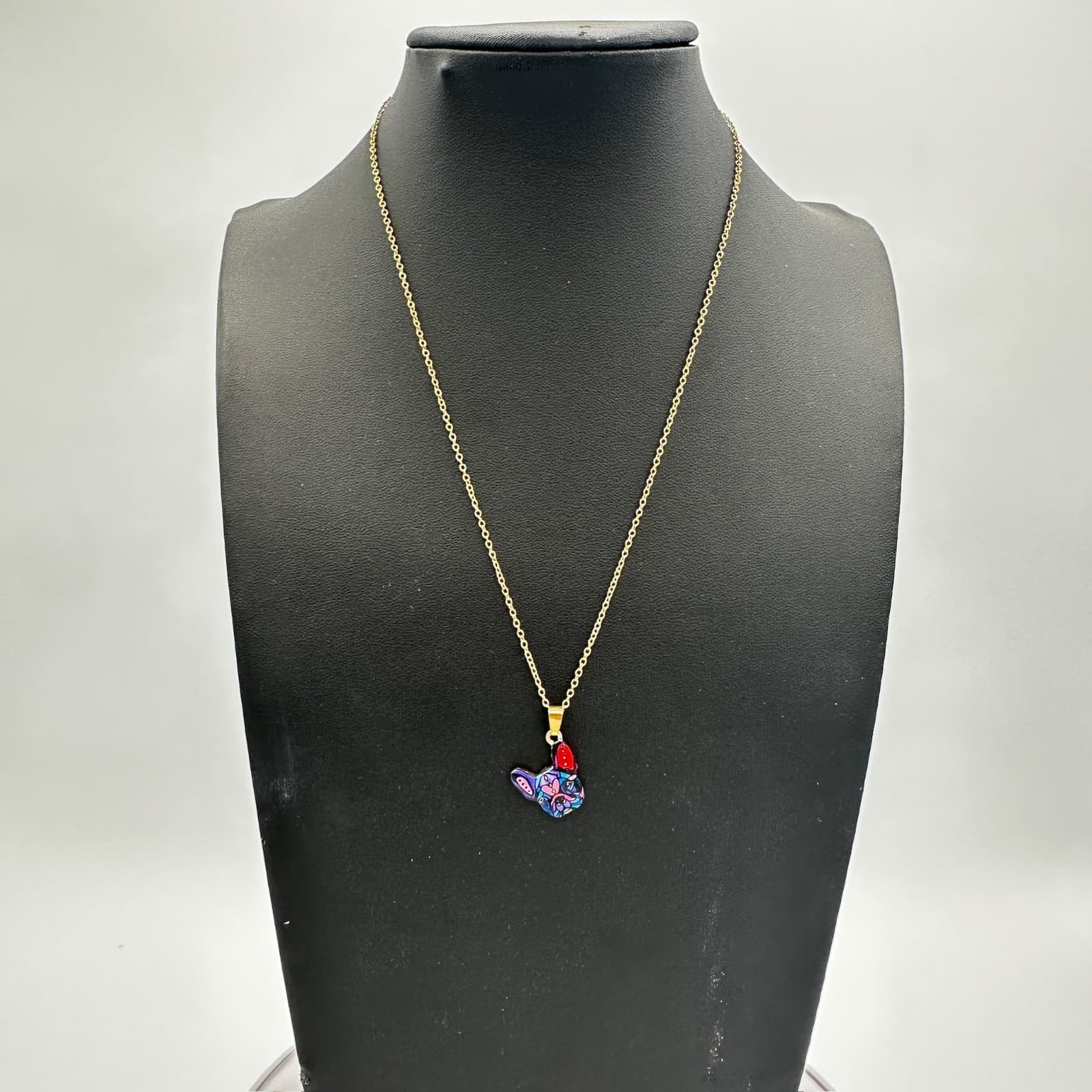 Gold Chain Necklace w/ Colorful Enamel Hand & Heart Pendant - Thumbnail 2