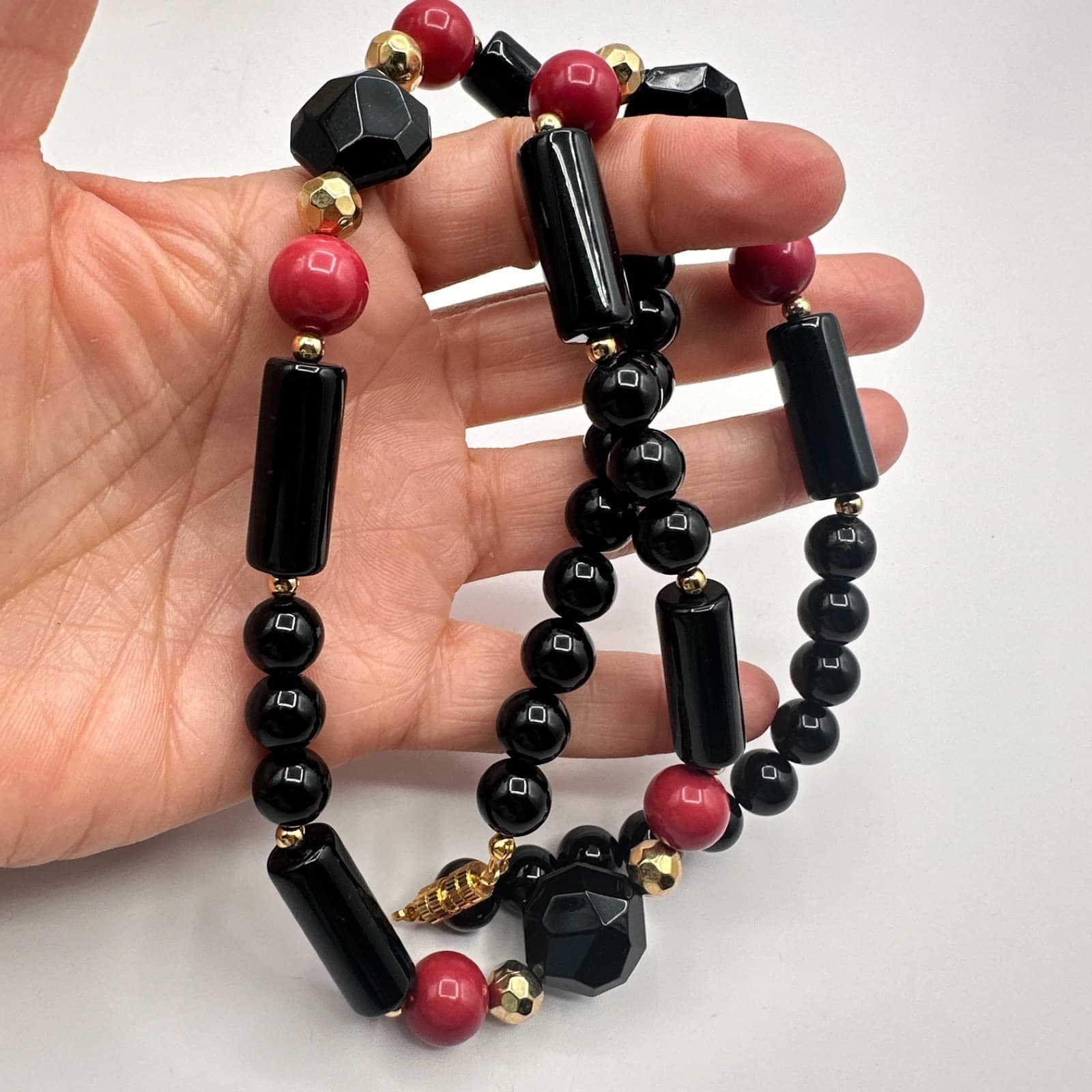 Vintage Y2K Gold Tone Beaded Necklace Statement Women's Classic Jewelry - Thumbnail 6