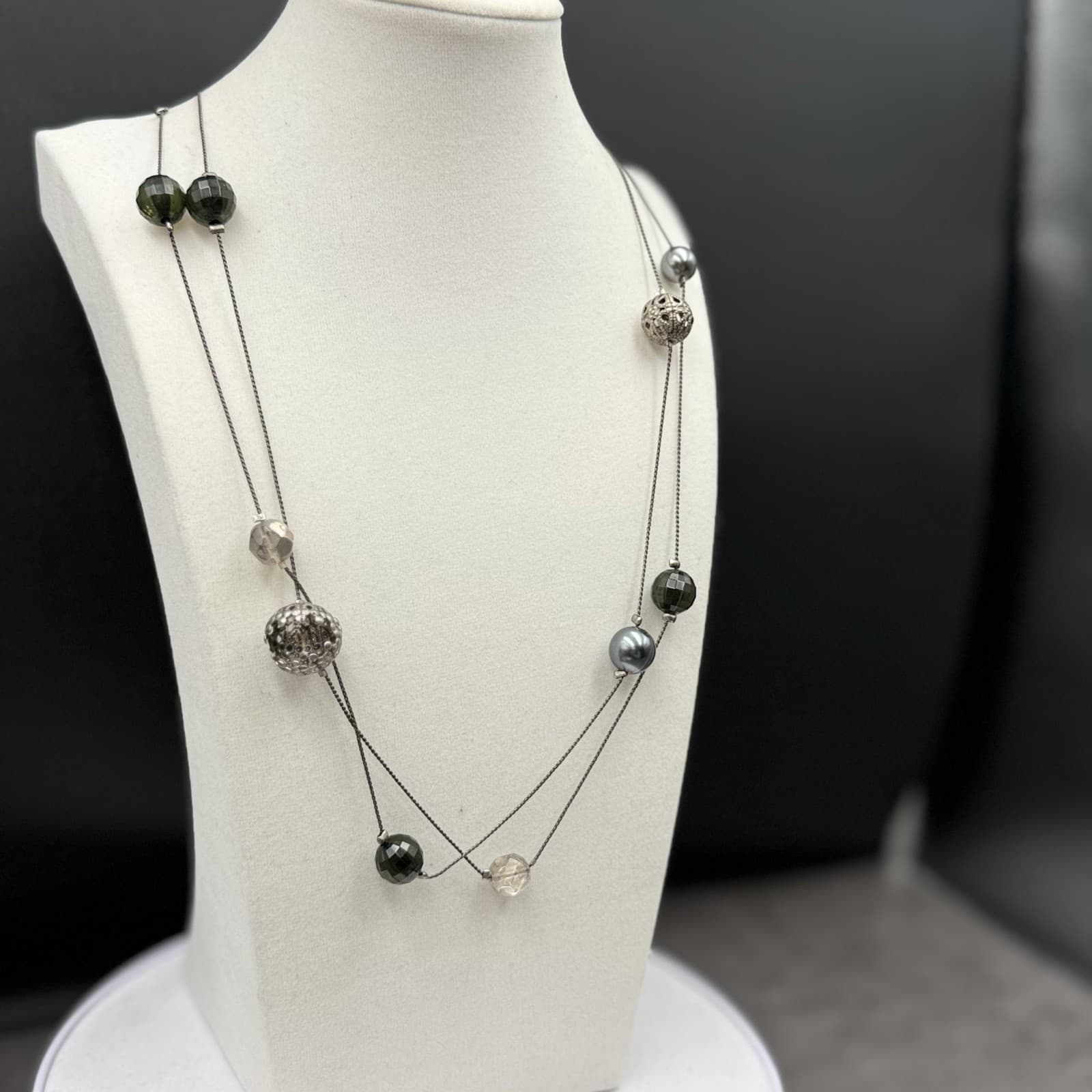 Vintage Silver Multi-Bead Wire Necklace Layered Modernist Statement - Thumbnail 4