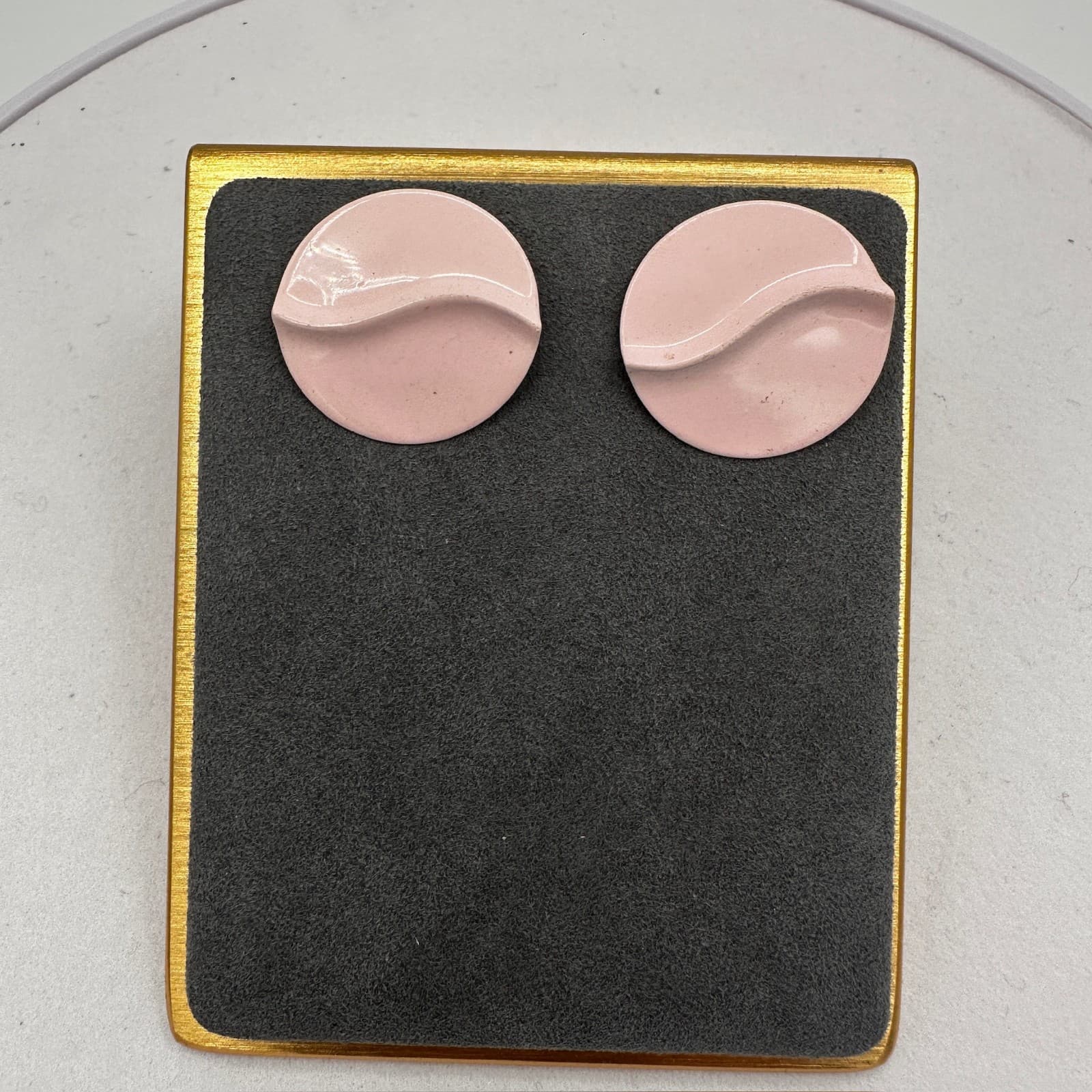 Vintage Pink Round Mod Stud Earrings Retro Swirl 80s Statement - Image 1