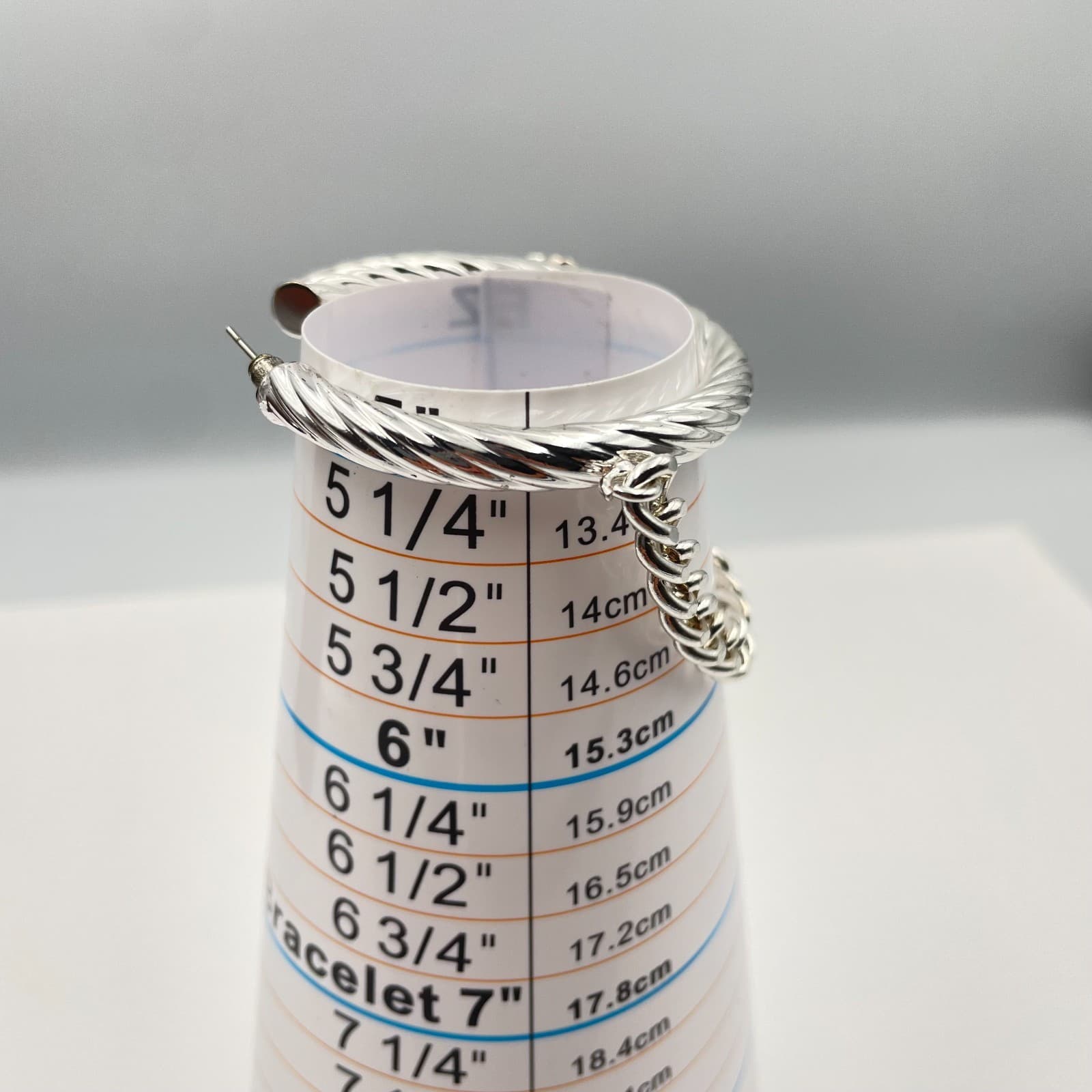 Vintage 80s Silver Tone Twisted Hoop Earrings with Curb Chain Dangle Jewelry - Thumbnail 6