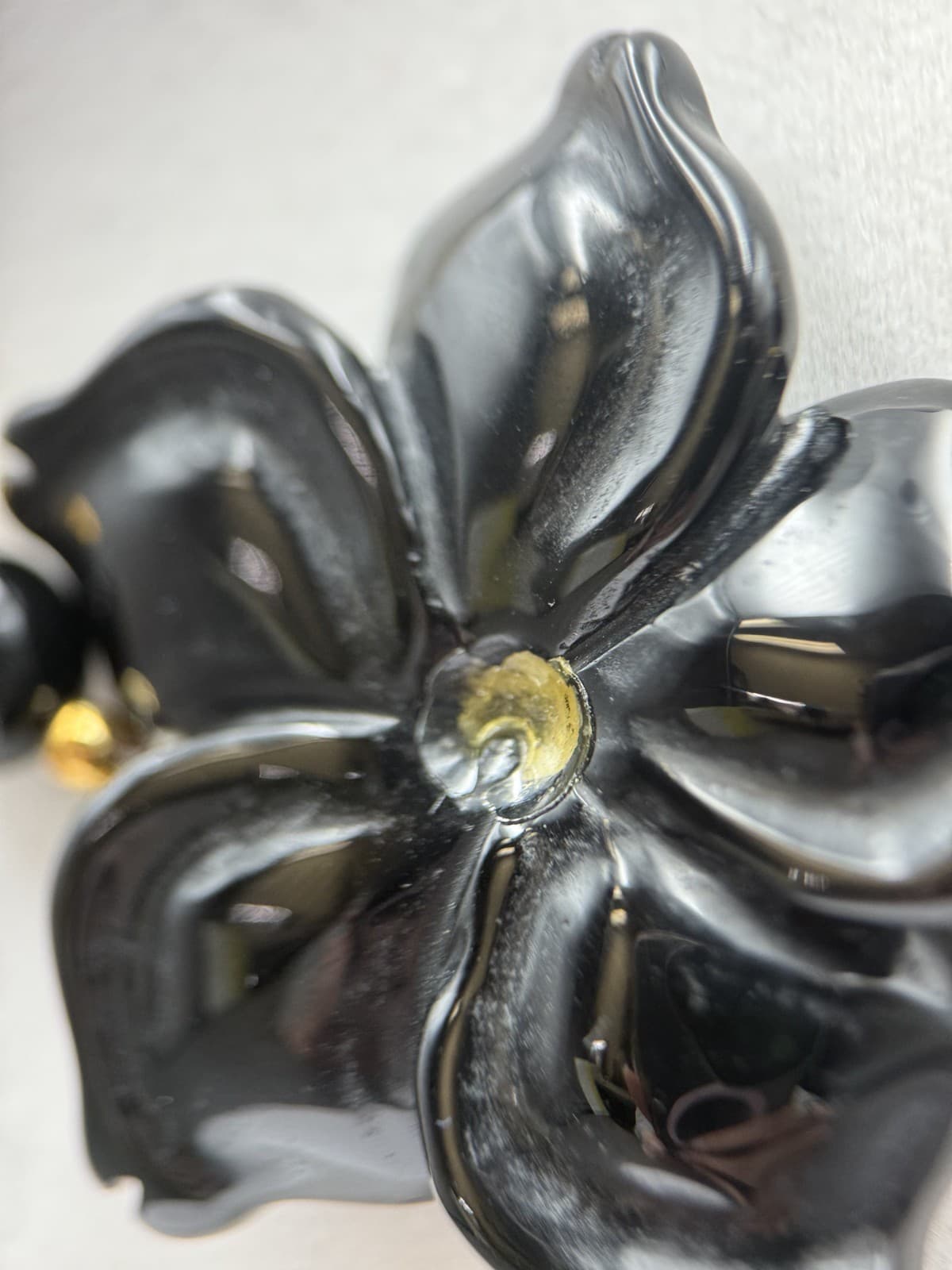 Vintage Black Resin Flower Necklace w/ Pearl Bead Strands Elegant Chic - Thumbnail 8