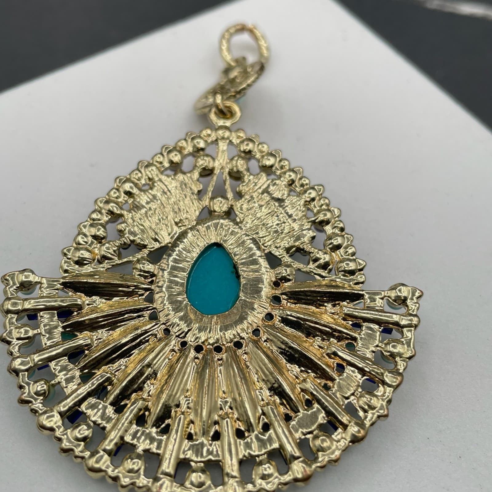 Bohemian Gold-Tone Teardrop Glass Crystal Beaded Drop Dangle Chandelier Pendant - Thumbnail 3