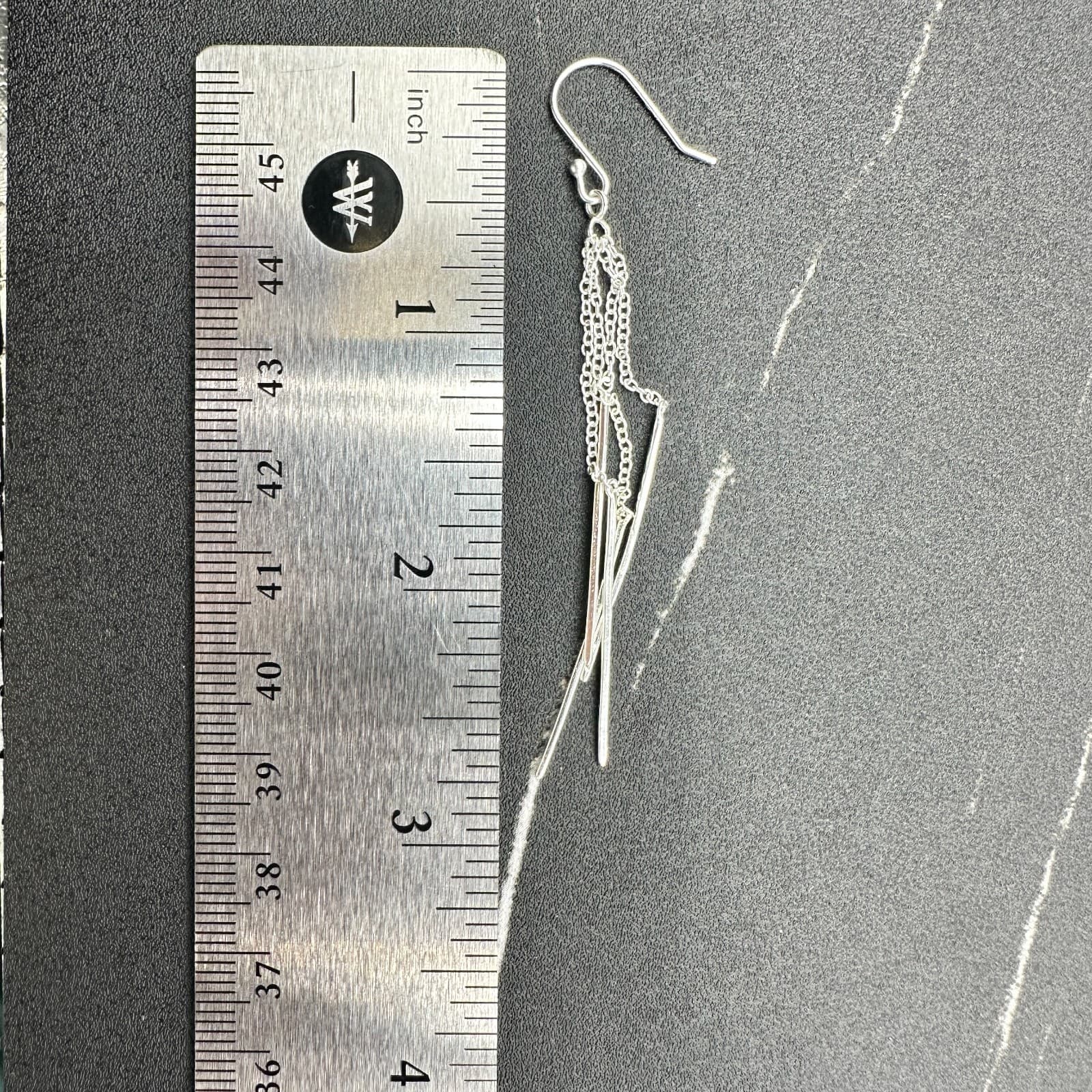 VTG Silver Tone Multi Strand Chain Bar Dangle Earrings Long Drop Modern - Thumbnail 10