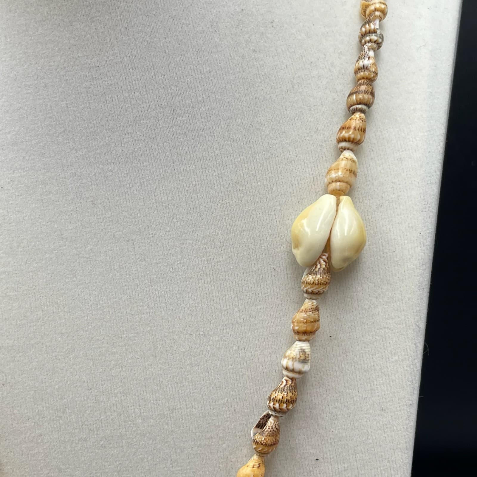 Contemporary White Cord Cerith Cowrie Natural Sea Shell Beaded Pendant Necklace - Thumbnail 6