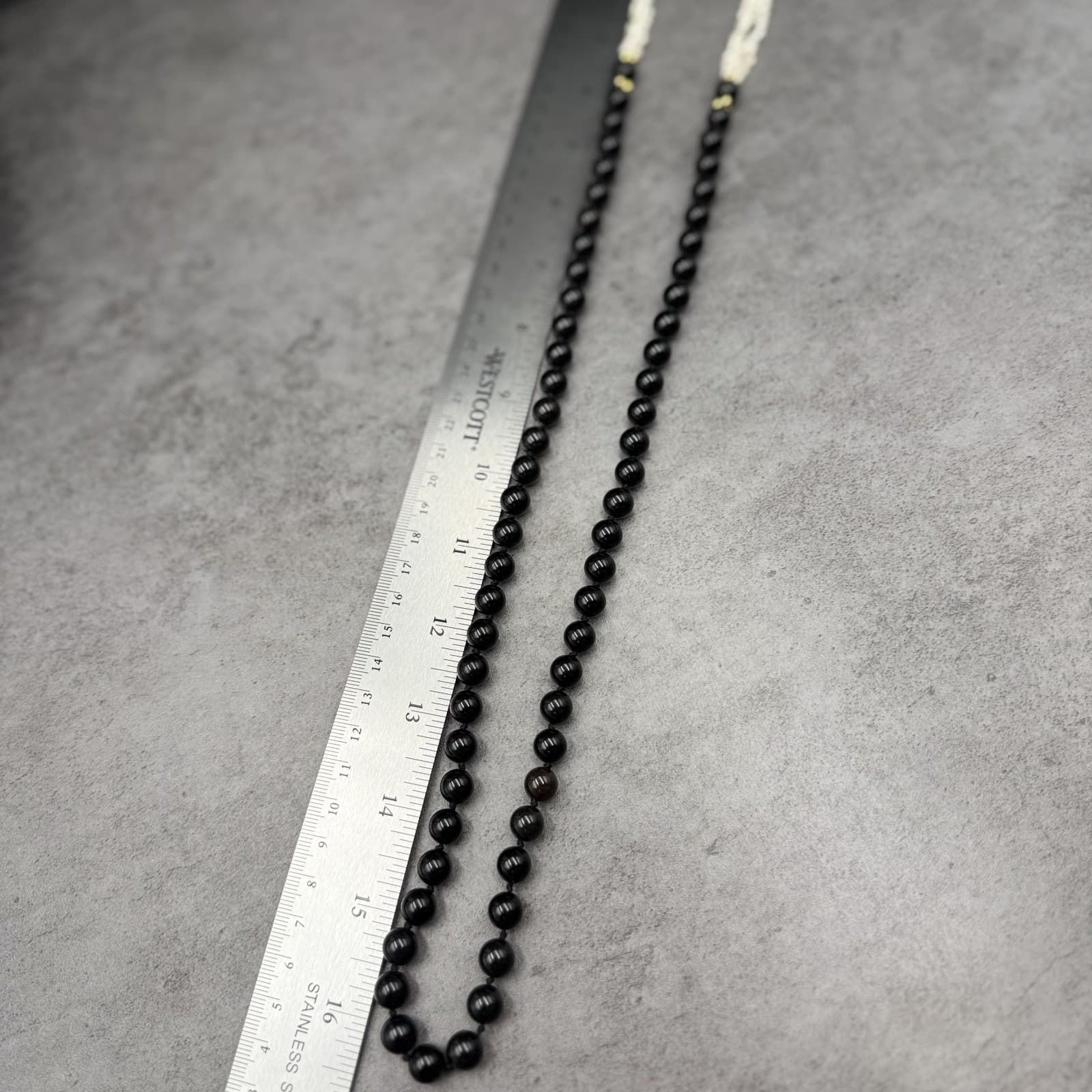 Vintage Black Resin Flower Necklace w/ Pearl Bead Strands Elegant Chic - Thumbnail 11