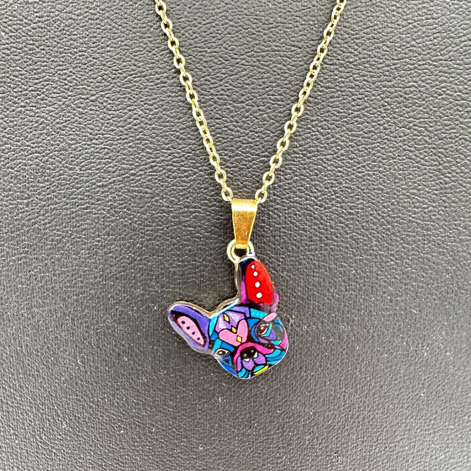 Gold Chain Necklace w/ Colorful Enamel Hand & Heart Pendant - Thumbnail 3