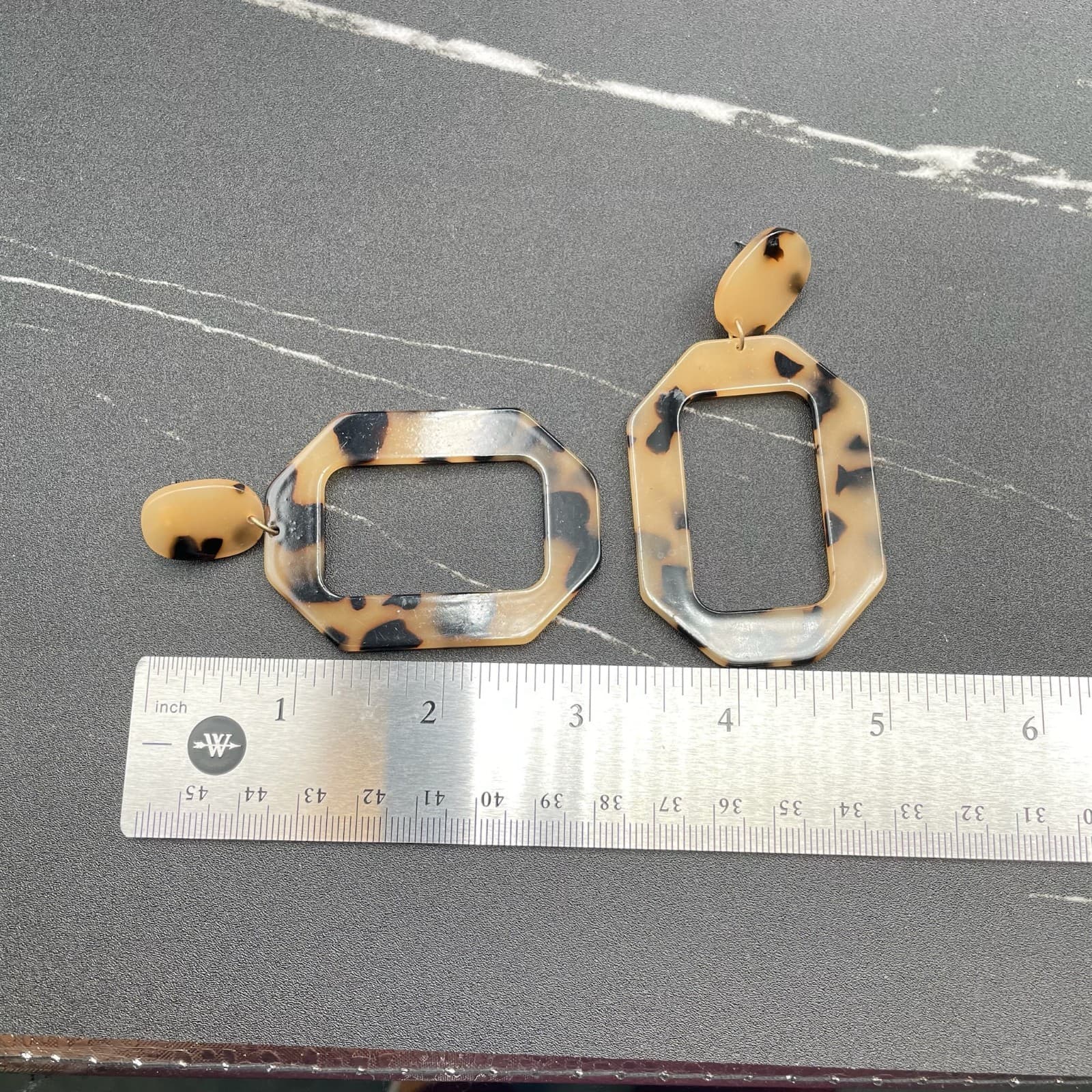 Vintage Classic Tortoiseshell Hexagon Chunky Hoop Dangle Push Back Earrings - Thumbnail 8