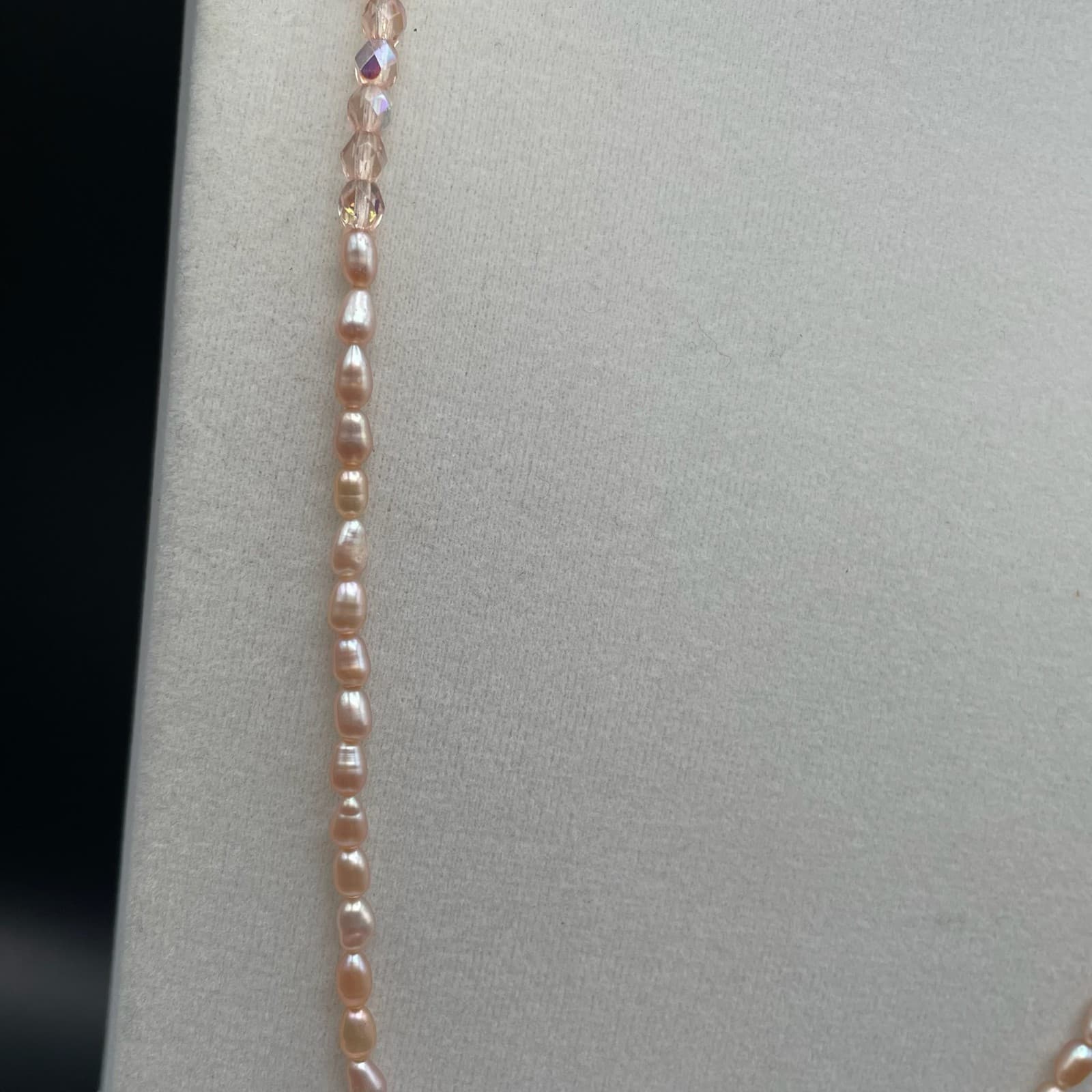 Vintage Blush Pink Baroque Pearl Necklace Glass Faceted Crystal Long Strand - Thumbnail 4