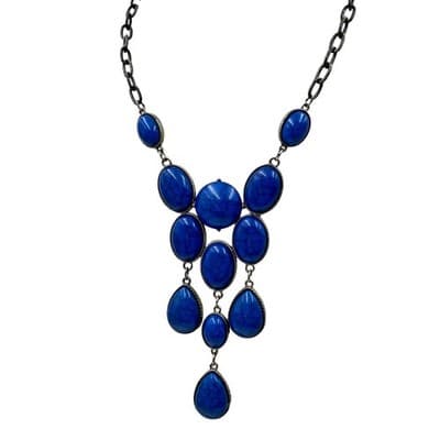 Vintage Bold Blue Statement Necklace – Faux Turquoise Cabochons on Gunmetal - Image 1