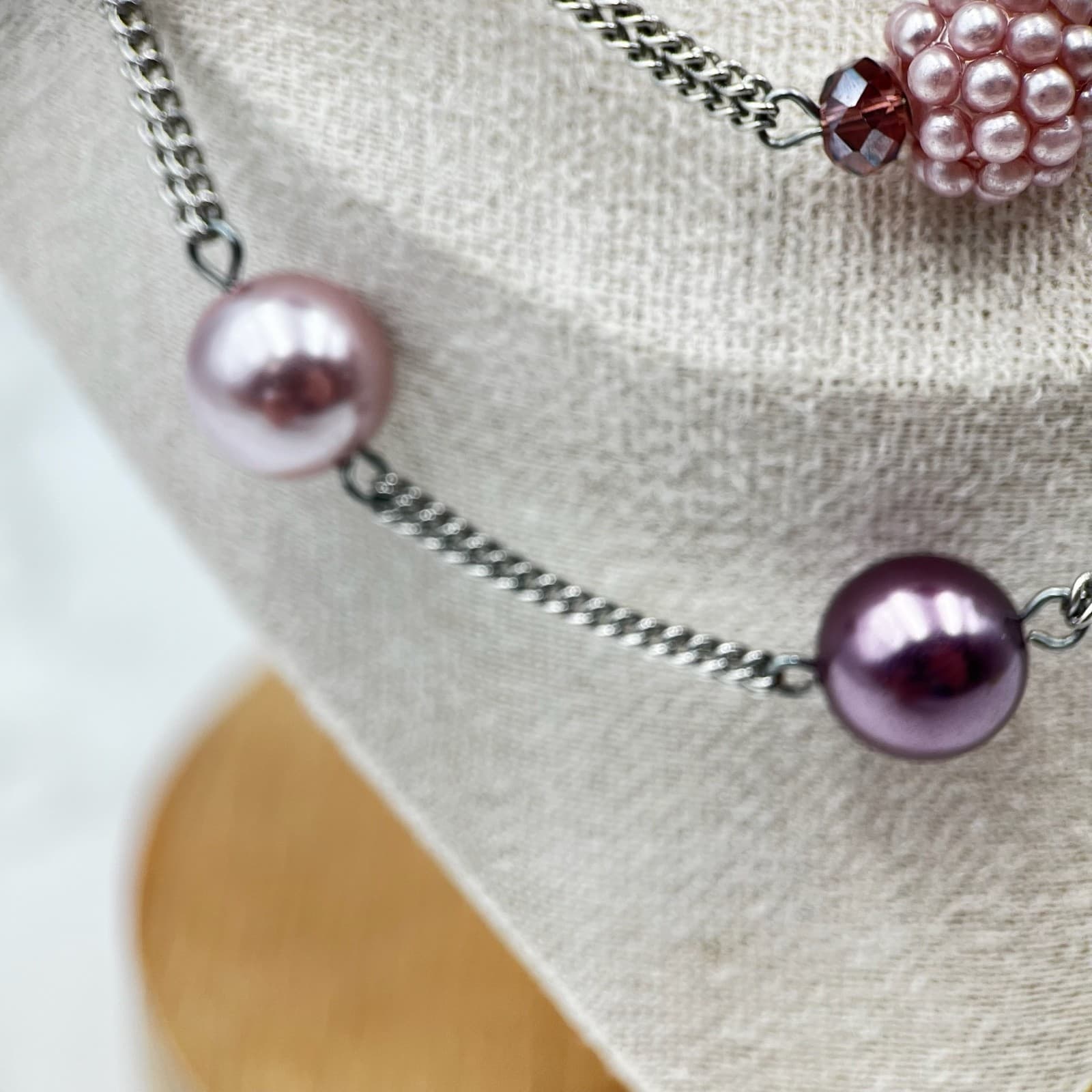 Vintage Roman (RMN) Multi-Strand Pink & Plum Beaded Statement Necklace - Thumbnail 9