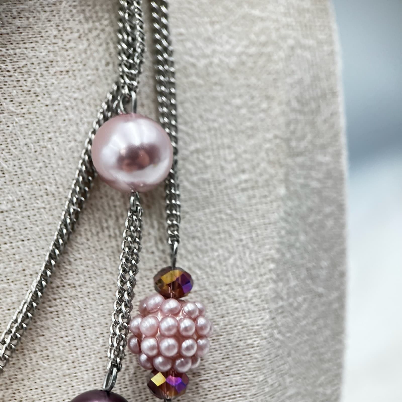 Vintage Roman (RMN) Multi-Strand Pink & Plum Beaded Statement Necklace - Thumbnail 7