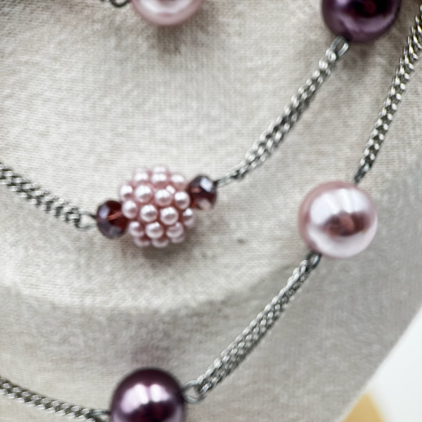 Vintage Roman (RMN) Multi-Strand Pink & Plum Beaded Statement Necklace - Thumbnail 10