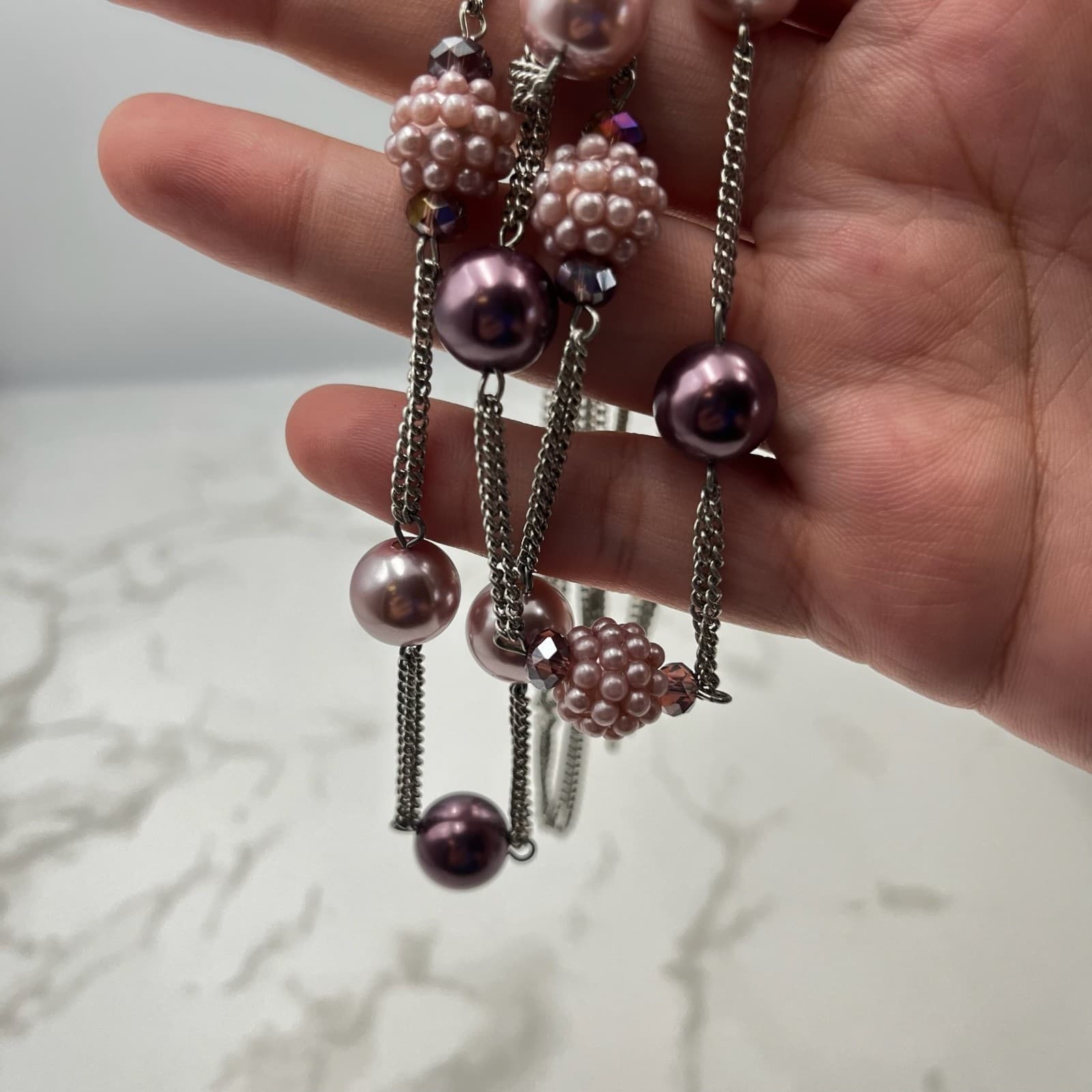 Vintage Roman (RMN) Multi-Strand Pink & Plum Beaded Statement Necklace - Thumbnail 20