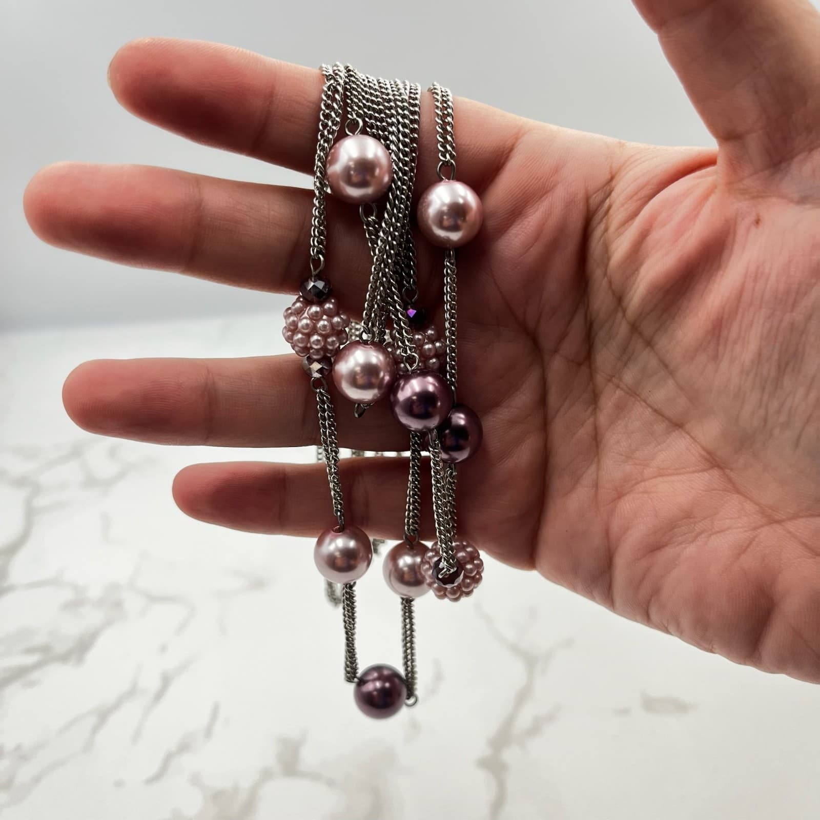 Vintage Roman (RMN) Multi-Strand Pink & Plum Beaded Statement Necklace - Thumbnail 18