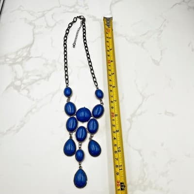 Vintage Bold Blue Statement Necklace – Faux Turquoise Cabochons on Gunmetal - Thumbnail 12