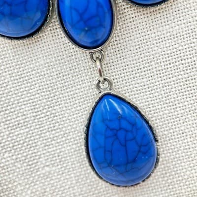 Vintage Bold Blue Statement Necklace – Faux Turquoise Cabochons on Gunmetal - Thumbnail 10