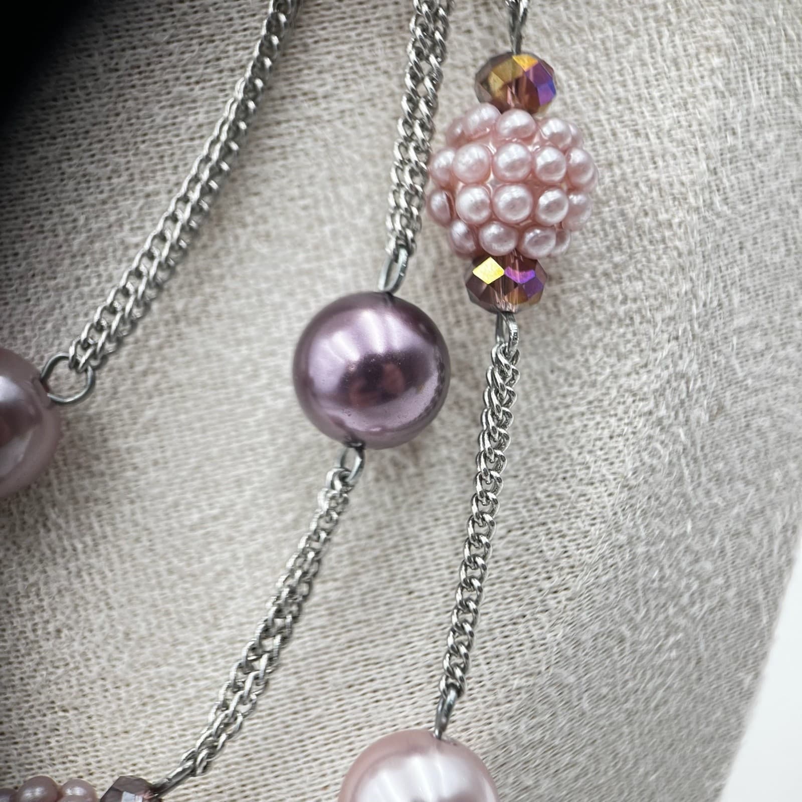 Vintage Roman (RMN) Multi-Strand Pink & Plum Beaded Statement Necklace - Thumbnail 6